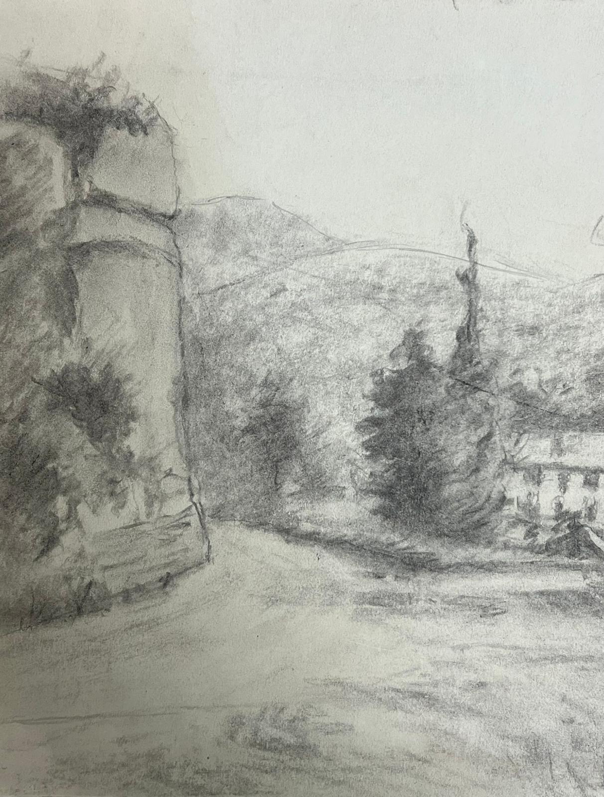 Paesaggio rurale con casa colonica e alberi Disegno d'atmosfera - Painting Postimpressionismo di Regine David
