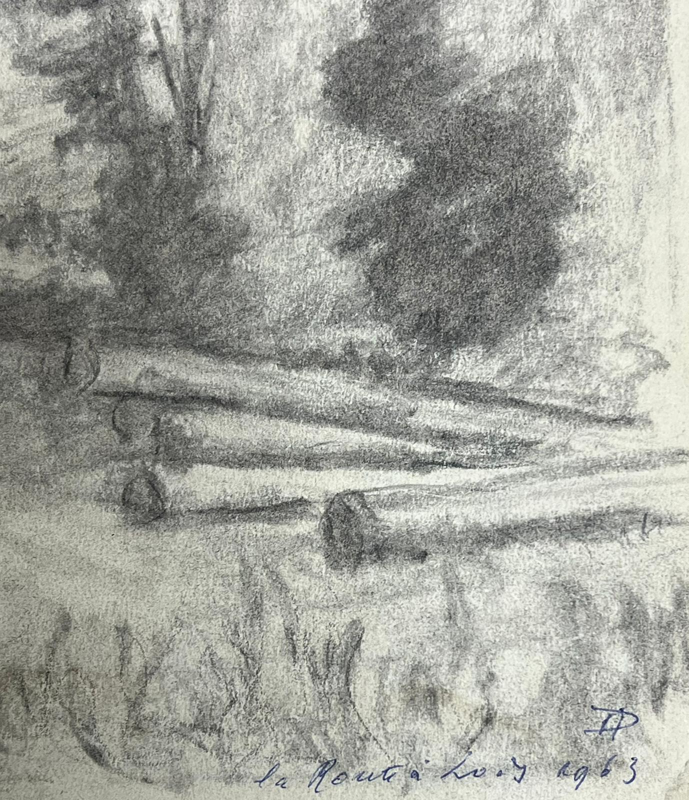 Paesaggio rurale con casa colonica e alberi Disegno d'atmosfera - Landscape Painting Grigio di Regine David