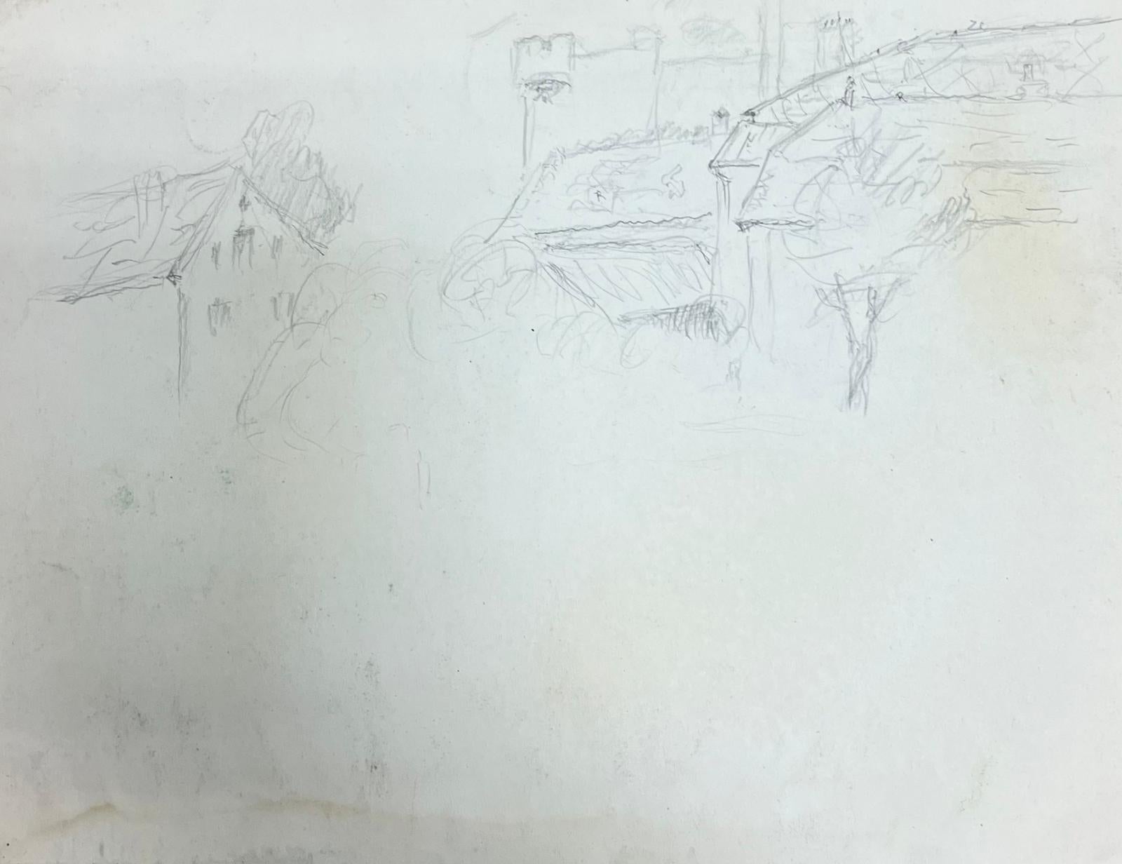 Paesaggio rurale con casa colonica e alberi Disegno d'atmosfera in vendita 1