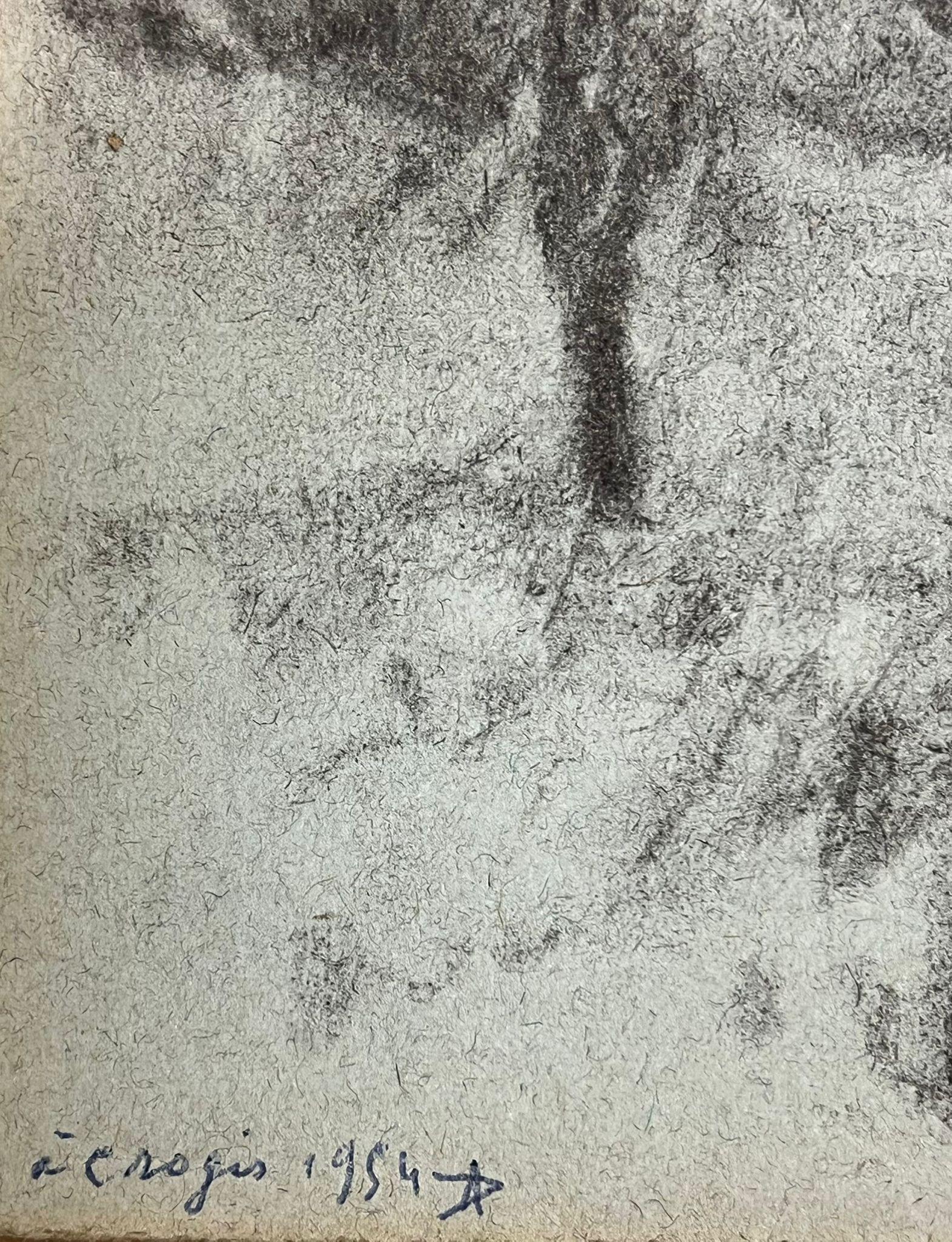 Rustikale Scheune und Baumszene mit charmanter französischer Landschaftslandschaft (Post-Impressionismus), Painting, von Regine David