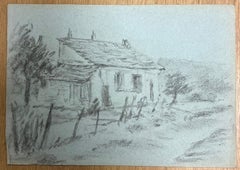 Rustic French Cottage Charcoal Drawing Tranquil Countryside