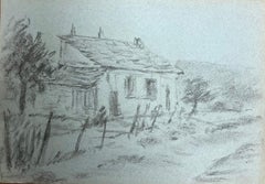 Rustico cottage francese Disegno a carboncino Tranquilla campagna