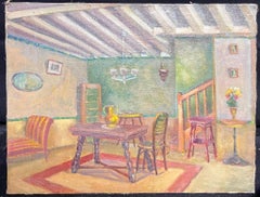 Escena rústica de interior de casa de campo francesa Óleo postimpresionista francés de los años 50