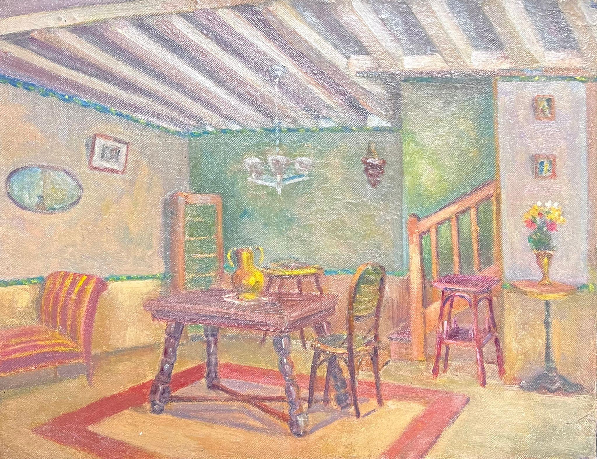Regine David Interior Painting - Rustic French Cottage Interior Scene 1950's French Post-Impressionist Oil