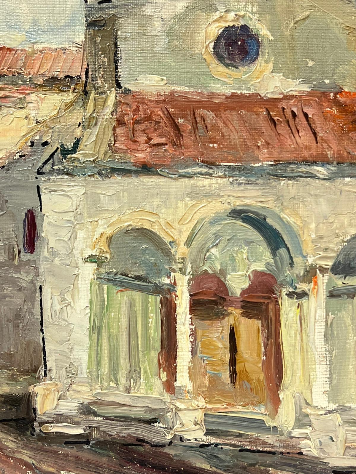 Iglesia rústica mediterránea con tejado de tejas rojas y fachada arqueada Paisaje - Landscape Painting Marrón de Regine David
