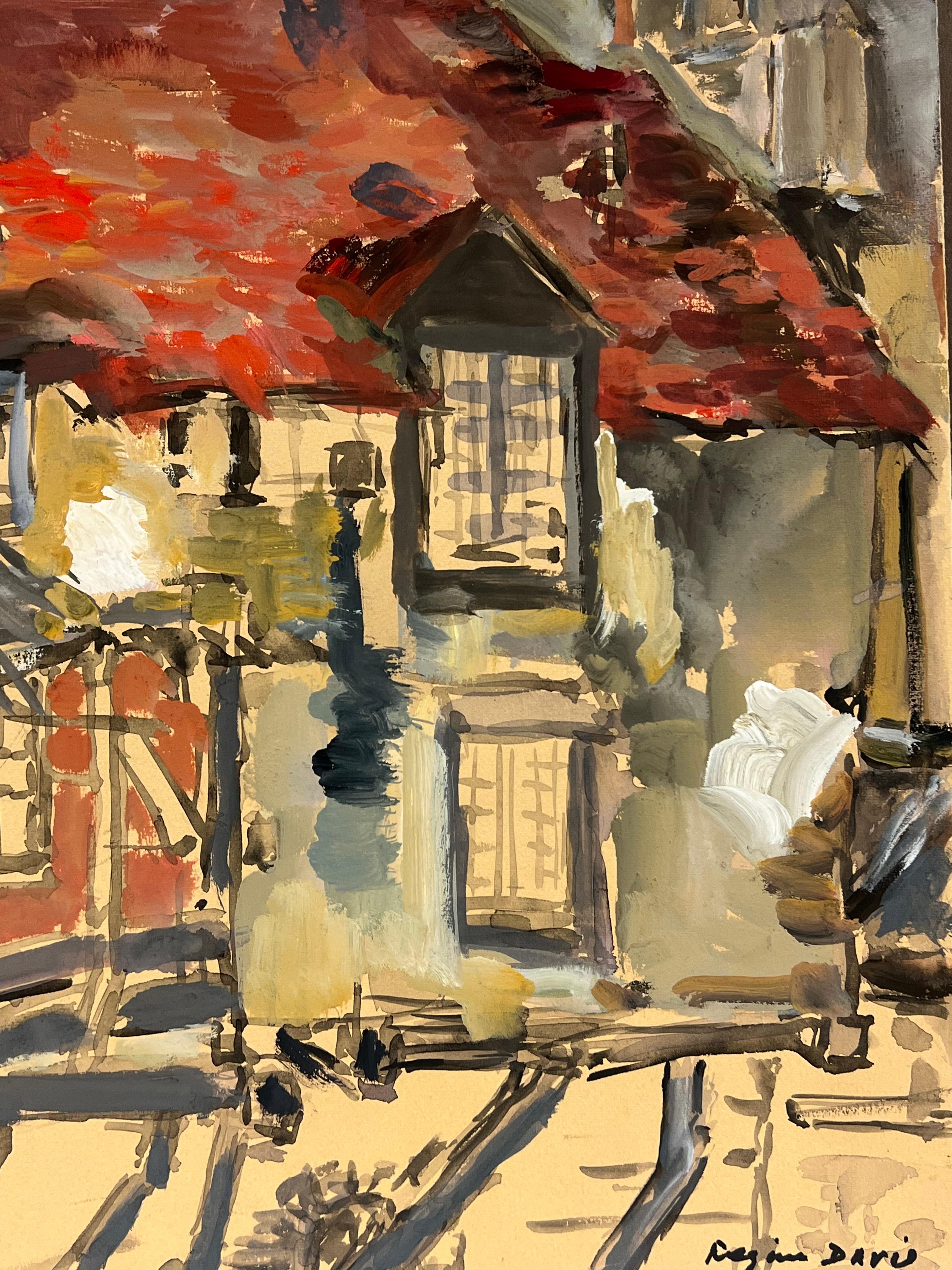 Les toits en tempête
signé par Regine David (artiste française, 1910-2018)
peinture à l'eau sur papier d'artiste
peinture : 20 x 13.5 pouces
inscrit au verso
état : Cette peinture est en excellent état, avec des couleurs vibrantes et des détails
