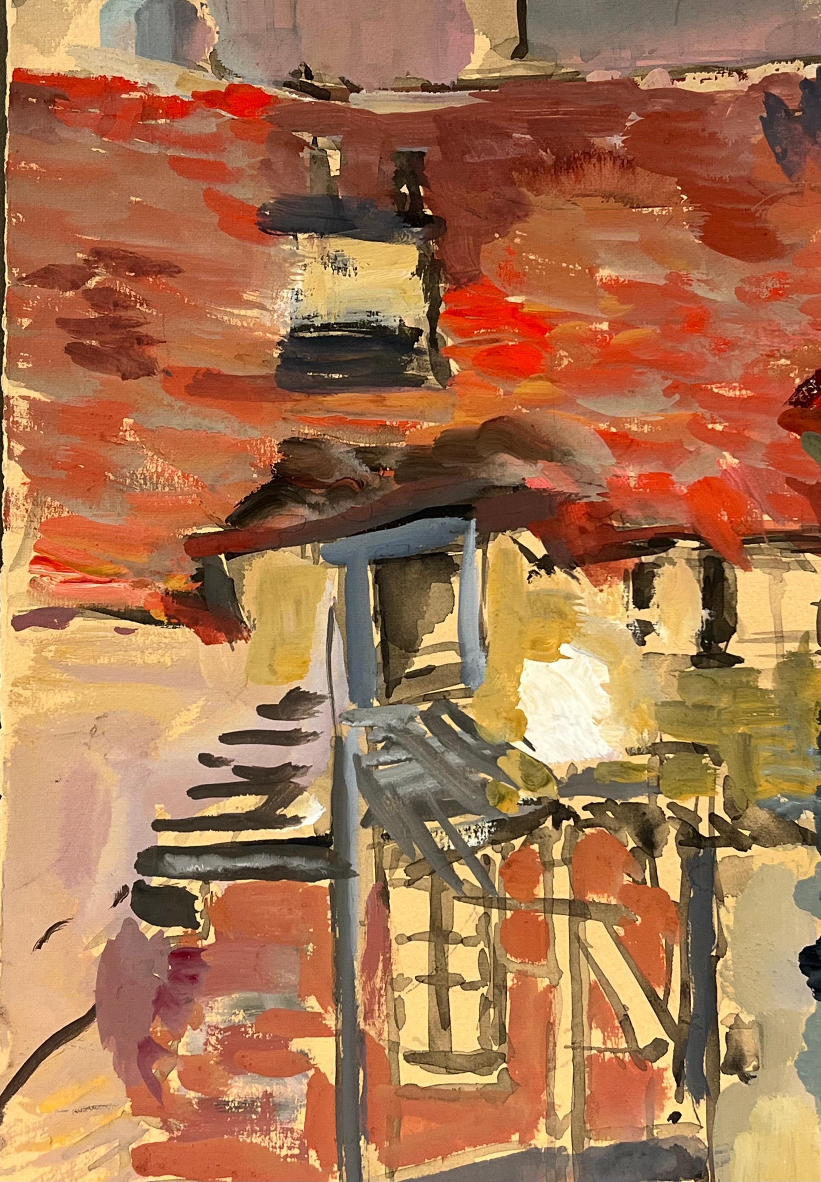 Coqs de tempête d'une vue spectaculaire de coqs à niveaux rouges sous un ciel sombre en vente 2