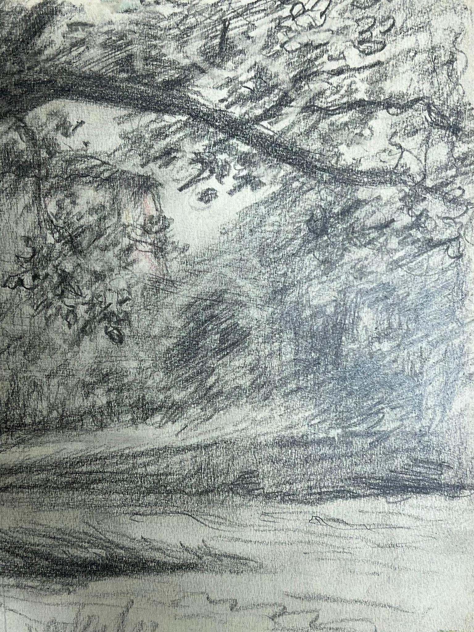 Study of a Tree in a Peaceful Meadow mit Zweigen, die Landschaft aus Streben heraus Streben (Grau), Landscape Painting, von Regine David