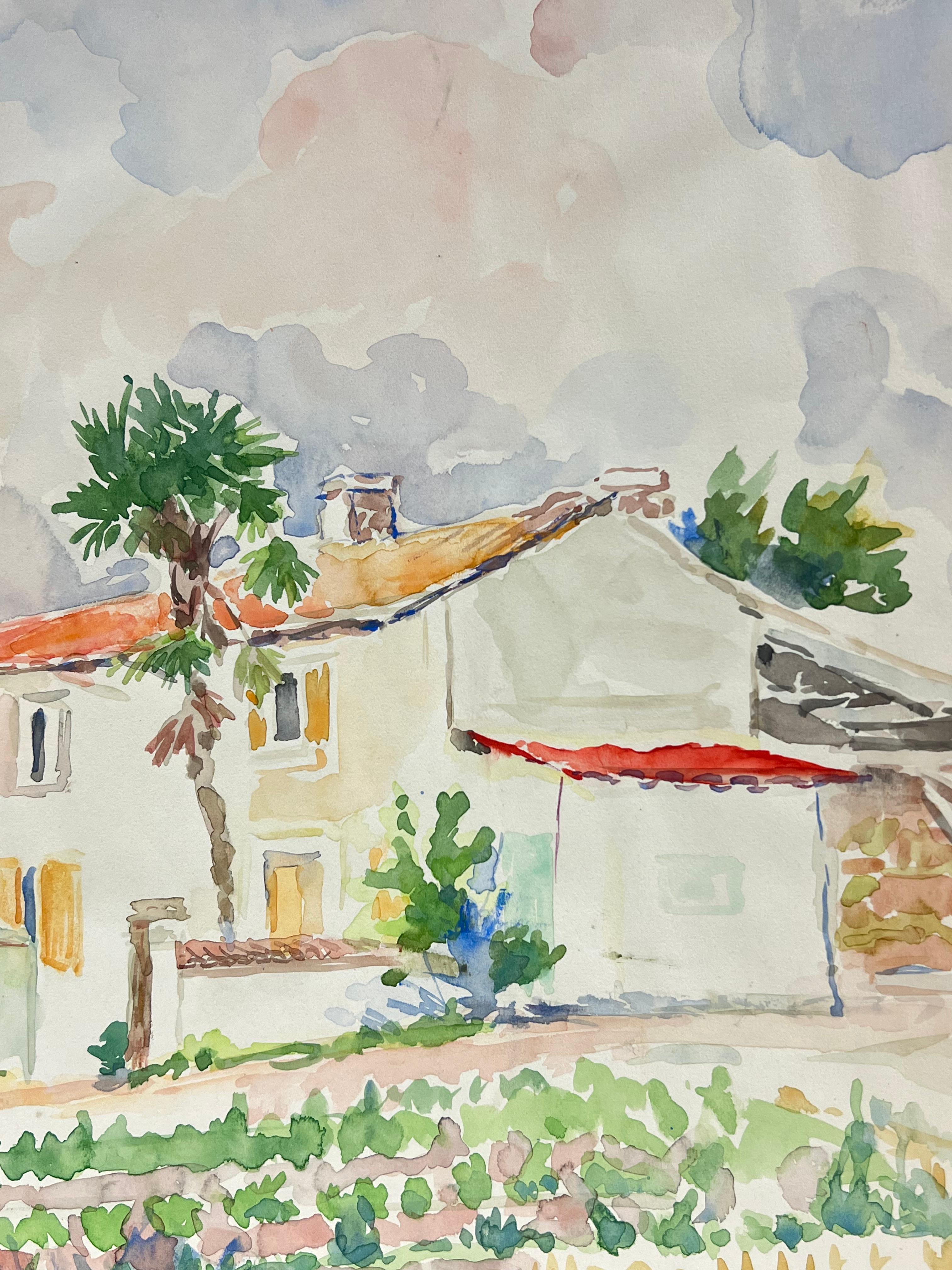Campagne provençale ensoleillée Une aquarelle pleine de lumière d'une maison rurale française - Post-impressionnisme Painting par Regine David