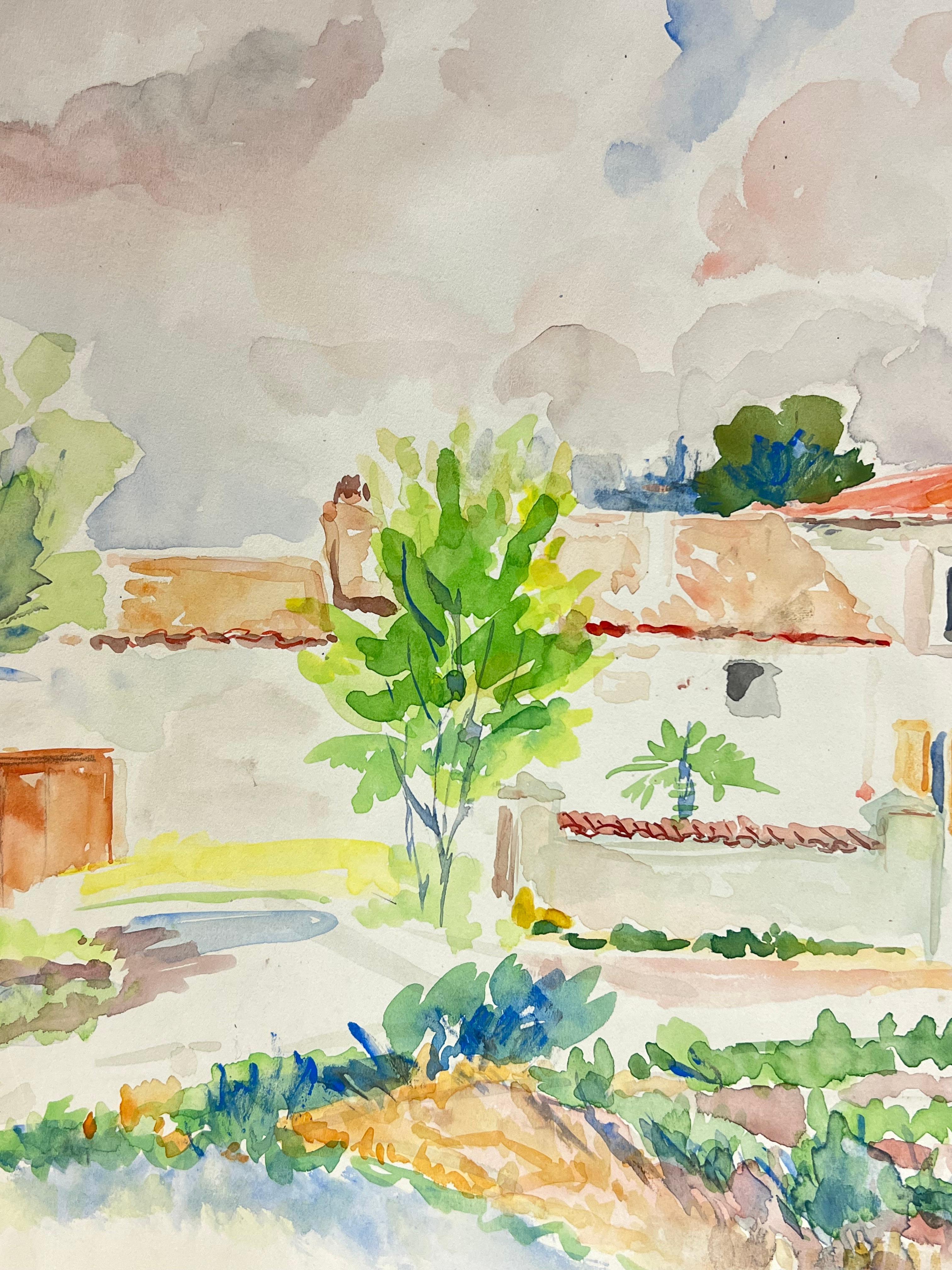 Campagne provençale ensoleillée
signé par Regine David (artiste française, 1910-2018)
peinture à l'eau sur papier d'artiste
datant de 1975
peinture : 13 x 18 pouces
inscrit au verso
état : Cette peinture est en excellent état, avec des couleurs