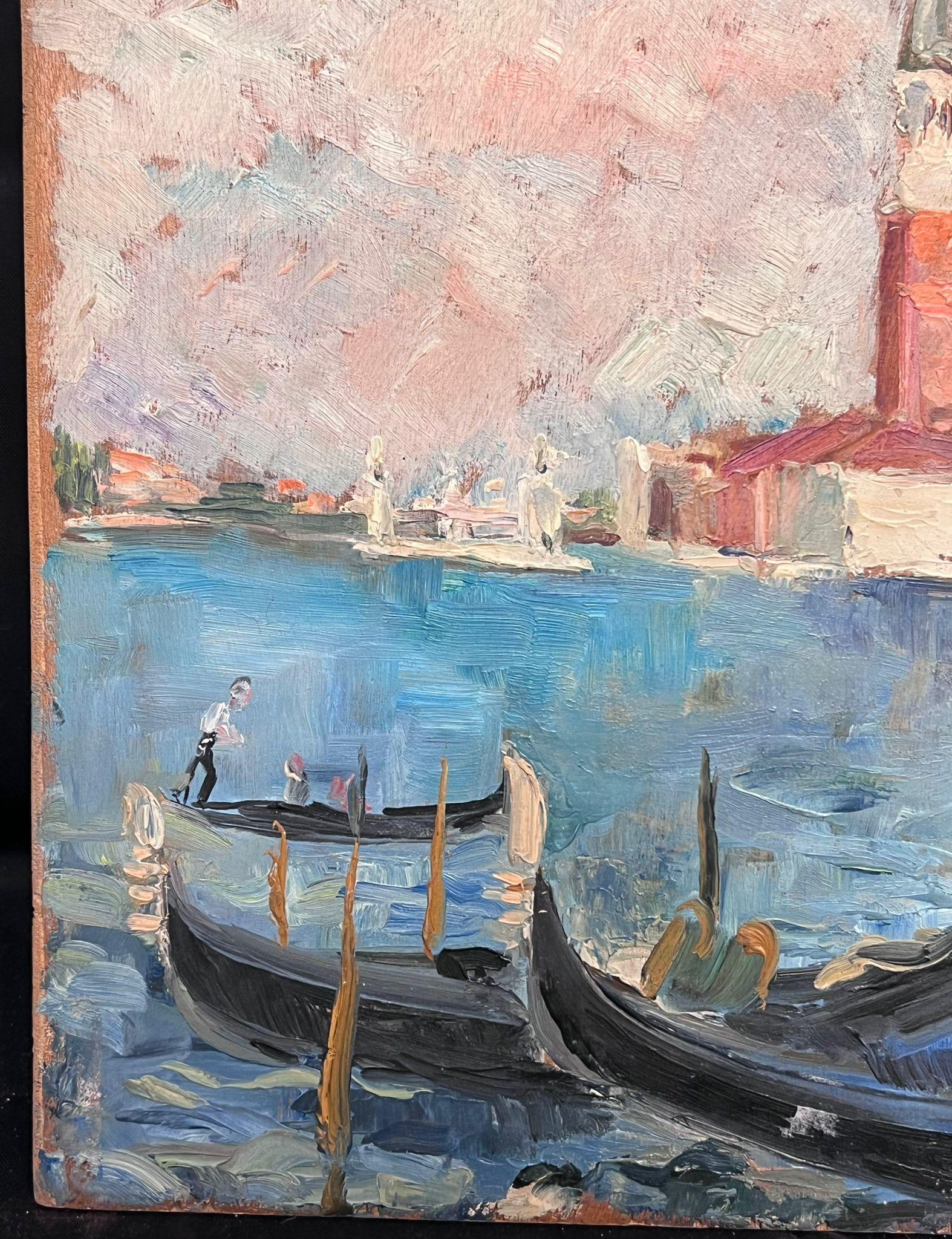 The Grand Canal Venedig Mitte des 20. Jahrhunderts 1950er Jahre Französisch Post-Impressionist Öl (Grau), Landscape Painting, von Regine David