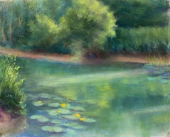 Aguas Tranquilas y Lirios en Flor Un Brillante Reflejo Verde en Colores Pasteles