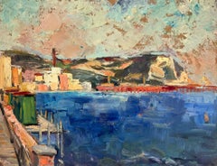 Vibrant Coastal Scene Serene Bright Blue Harbor Landscape