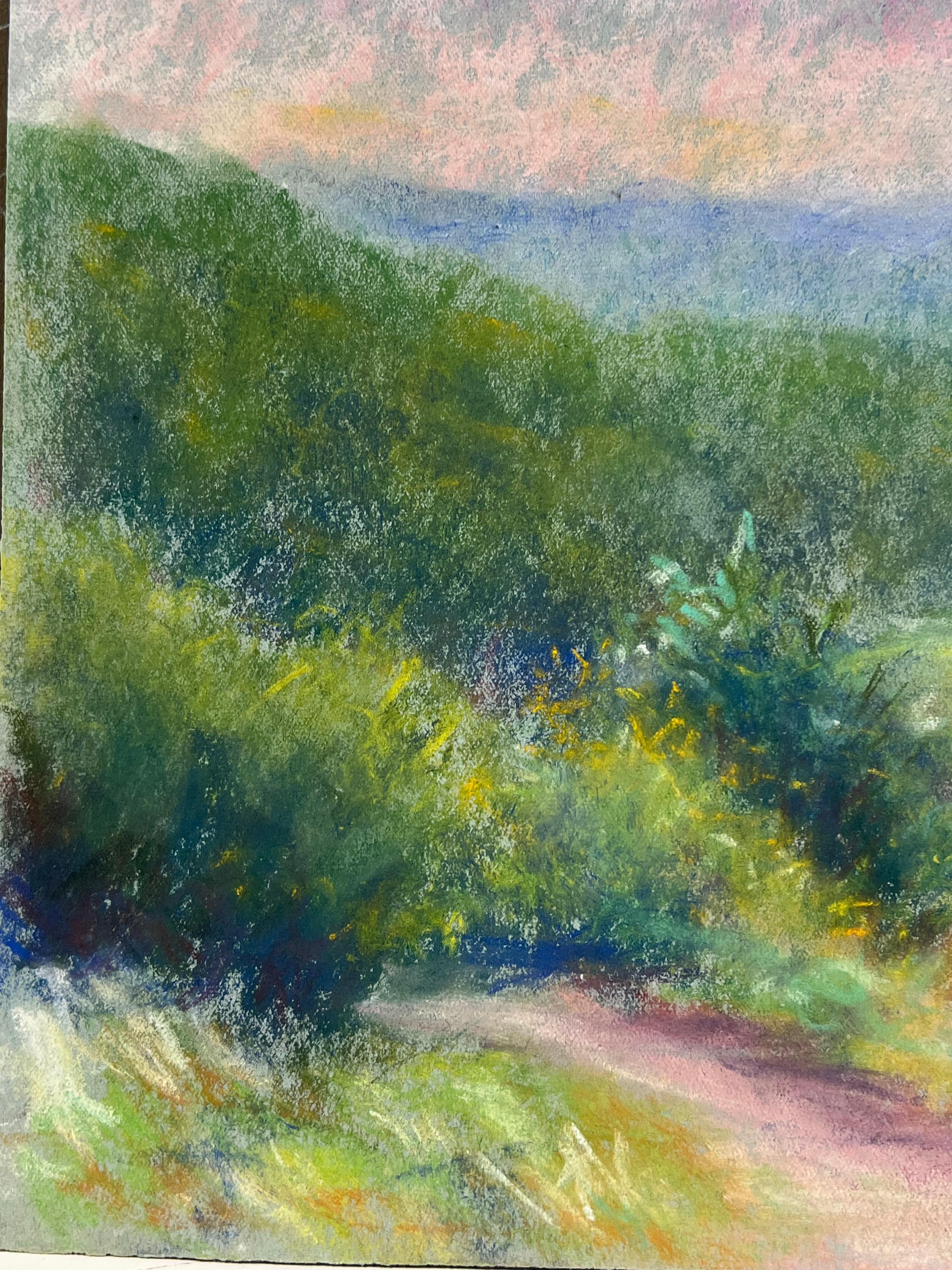 Vista vibrante sulla collina
di David David (artista francese, 1910-2018)
pittura a pastello su carta d'artista
dipinto: 10 x 13 pollici
condizioni: Questo dipinto è in condizioni eccellenti, con colori vivaci e dettagli ben conservati. Il dipinto è