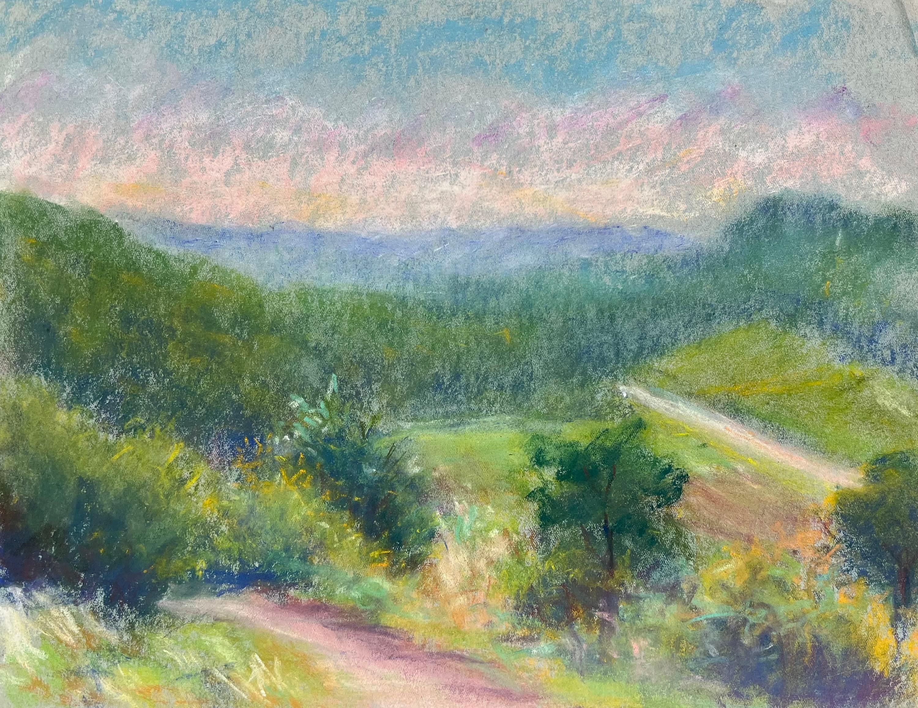 Landscape Painting di Regine David - Vibrante vista sulla collina Paesaggio pastello di Greene & Greene e montagne lontane