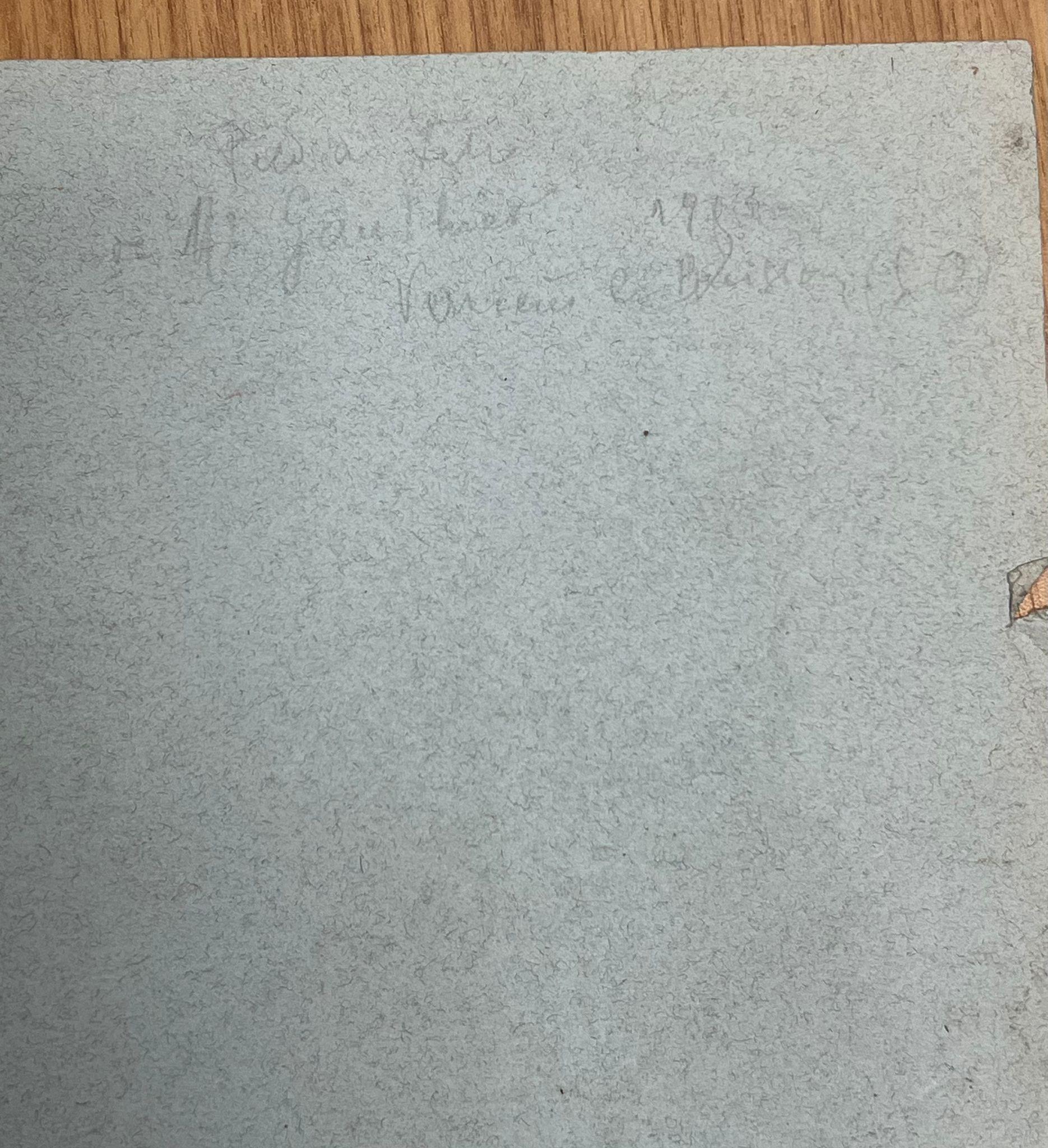 Dibujo antiguo a carboncillo de una pintoresca casita rodeada de árboles Paisaje en venta 1