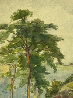 Aquarelle d'un paysage champêtre sur une route sinueuse de la Haute-Loire, France