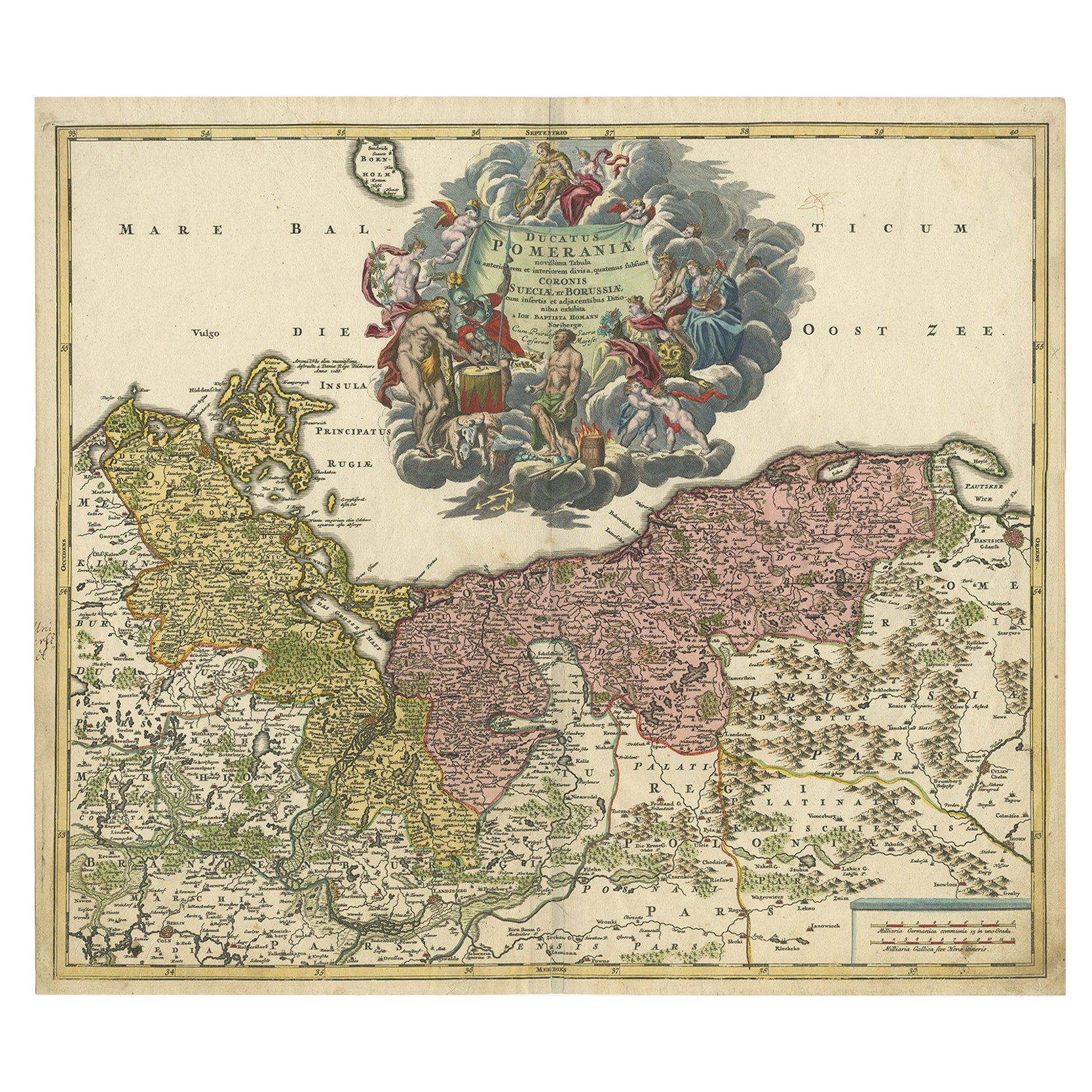 Carte ancienne régionale de la Baltique, s'étendant de Stralsund à Dantzig, vers 1720