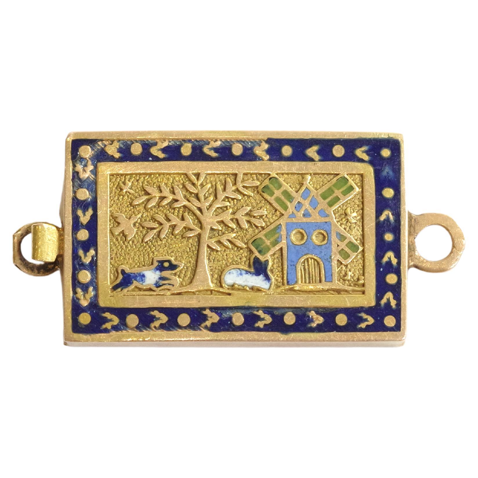 Regional enamel flat clasp in 18k gold, Normandy For Sale