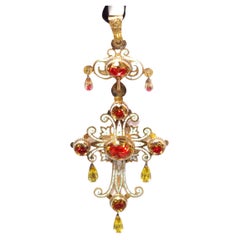 Regional French Antique Enamel Cross in Rose Gold 18 Karats, Religious Pendant