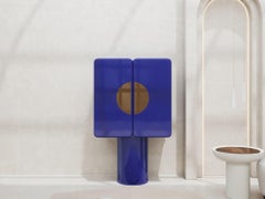 Regis Bar Cabinet Ultramarine Blue & Gold mirror