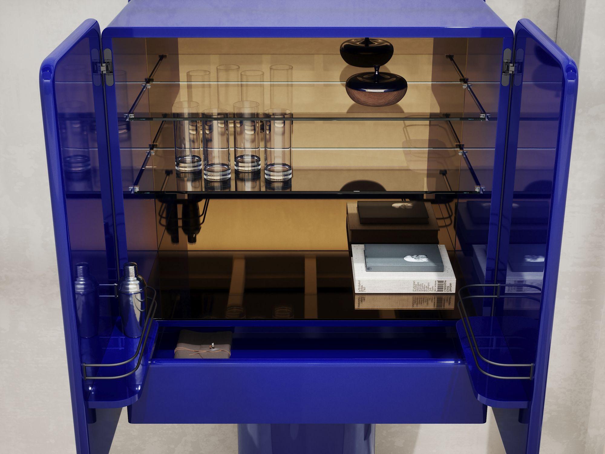 Métal Meuble de bar Regis Ultramarine bleu et or en vente