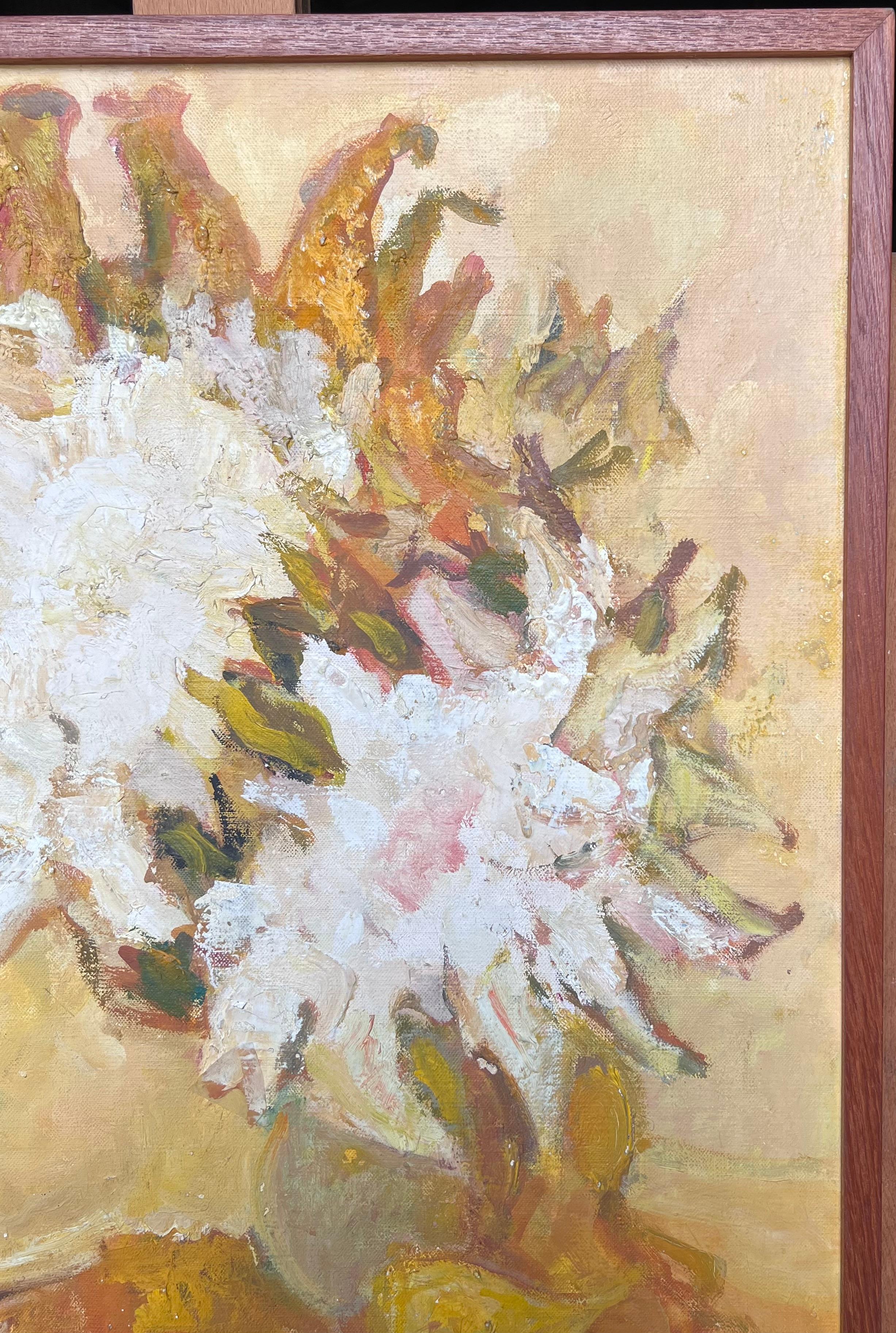 Large French 20th Century Post-Impressionist Signed Oil Sunflowers Still Life - Painting by Regis Chabal