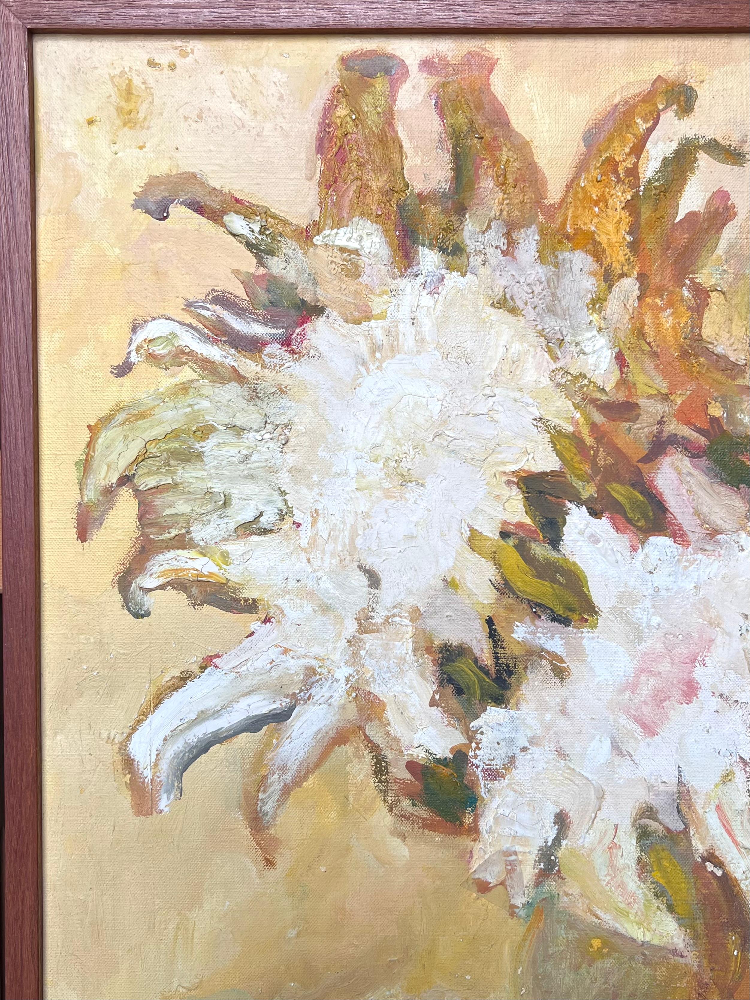 Large French 20th Century Post-Impressionist Signed Oil Sunflowers Still Life - French School Painting by Regis Chabal