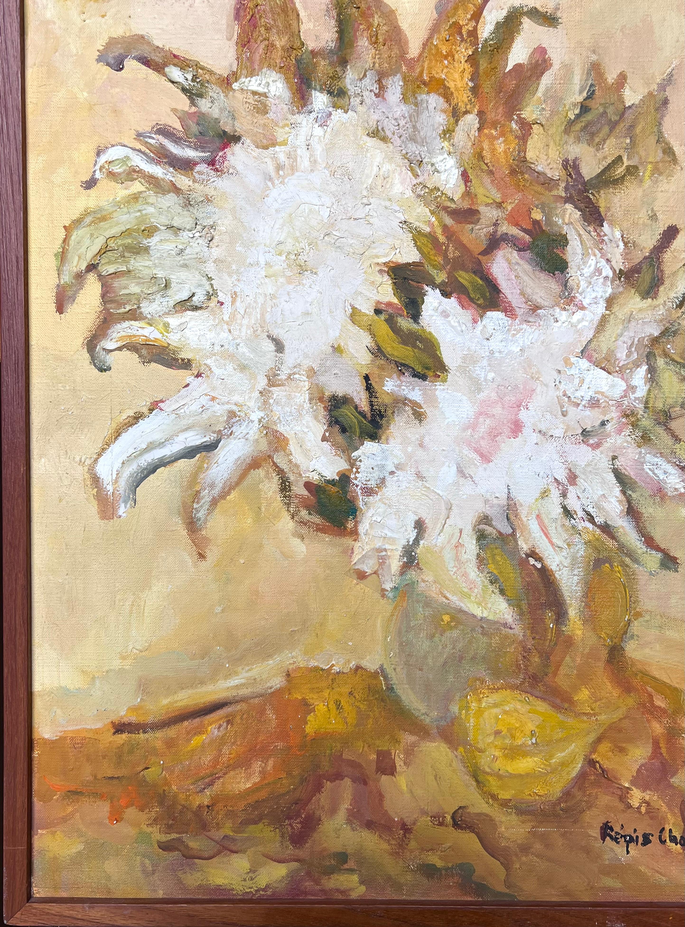 Large French 20th Century Post-Impressionist Signed Oil Sunflowers Still Life For Sale 1