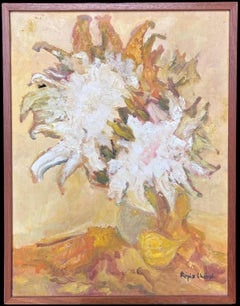 Large French 20th Century Post-Impressionist Signed Oil Sunflowers Still Life