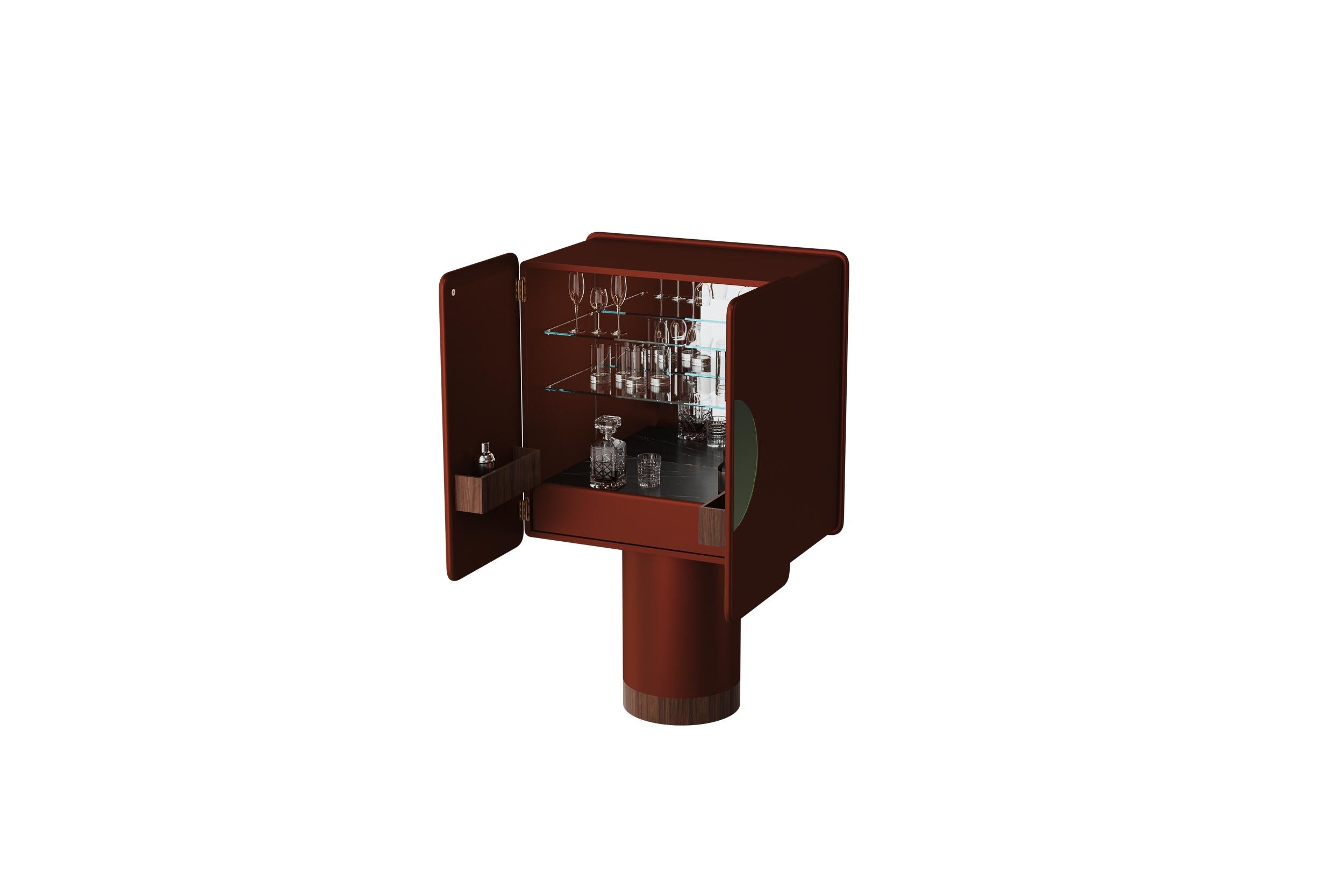 Copper Red Ceramic Cabinet with Two Doors on Cylinder Base by Ultramobili In New Condition For Sale In Geneve, CH