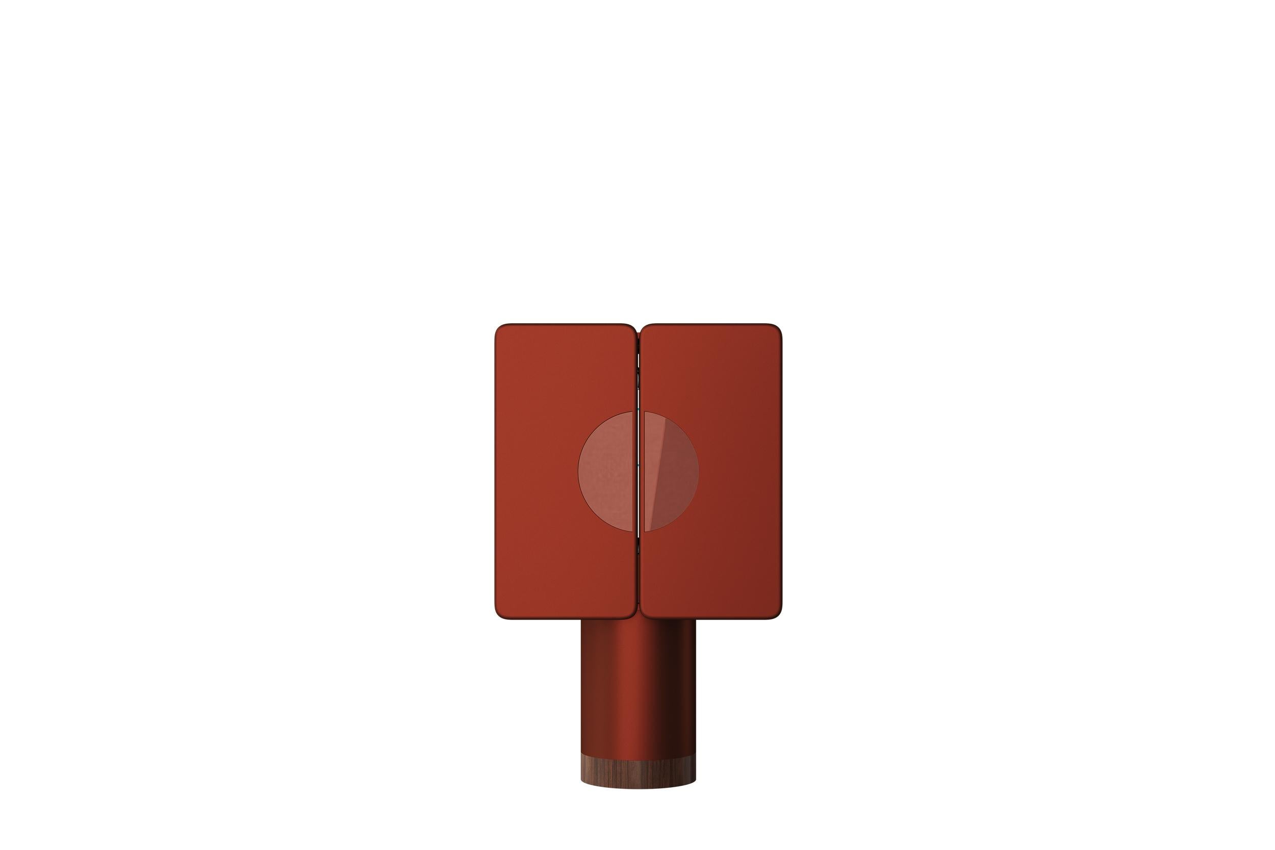 Contemporary Copper Red Ceramic Cabinet with Two Doors on Cylinder Base by Ultramobili For Sale