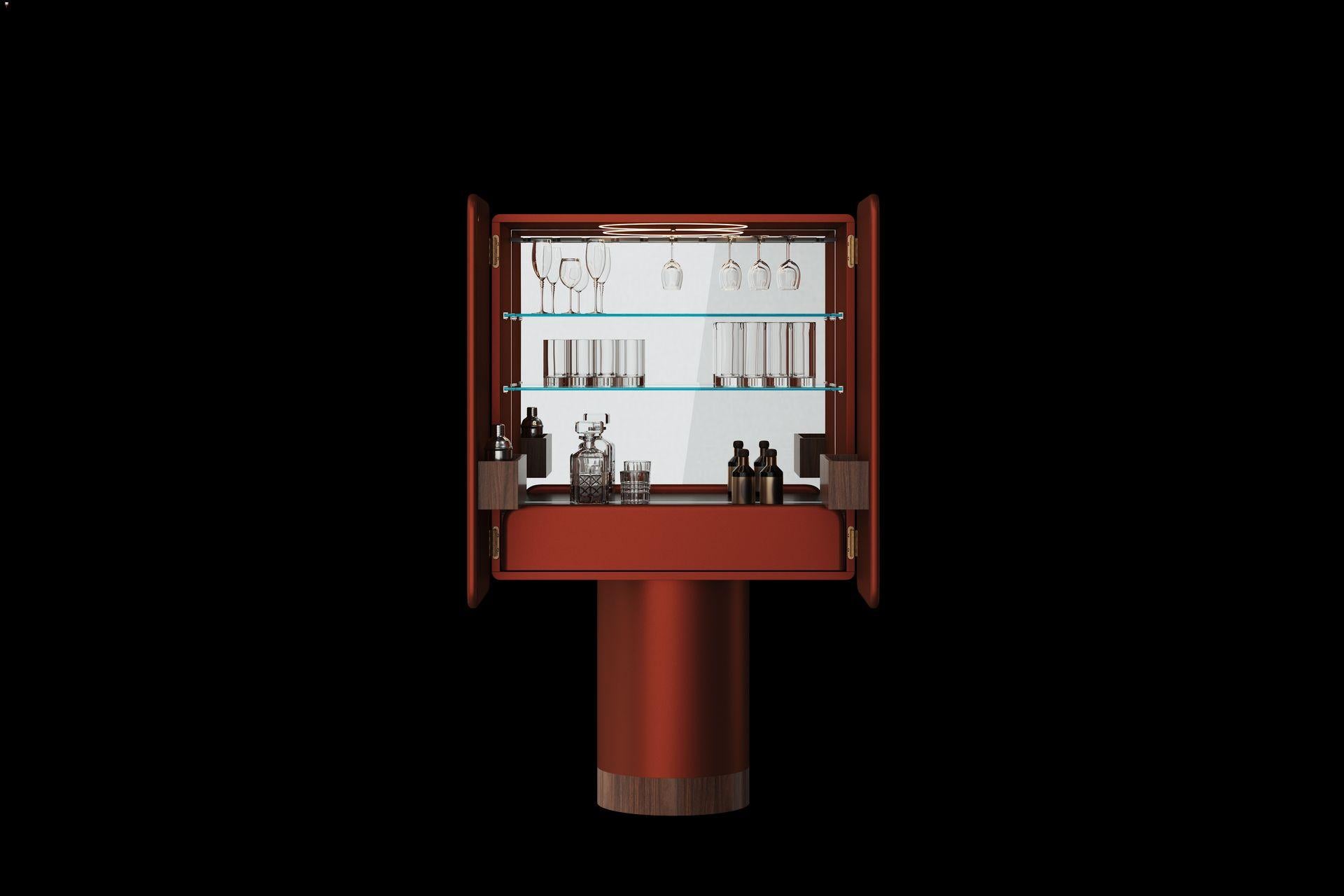 Lacquer Copper Red Ceramic Cabinet with Two Doors on Cylinder Base by Ultramobili For Sale