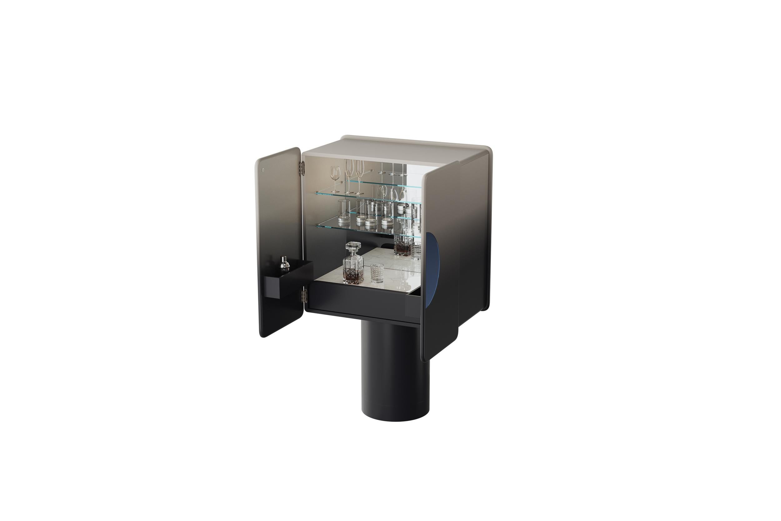 Gradient Black Blue Cabinet with Two Doors on Cylinder Base by Ultramobili en Nuevo estado para la venta en Geneve, CH