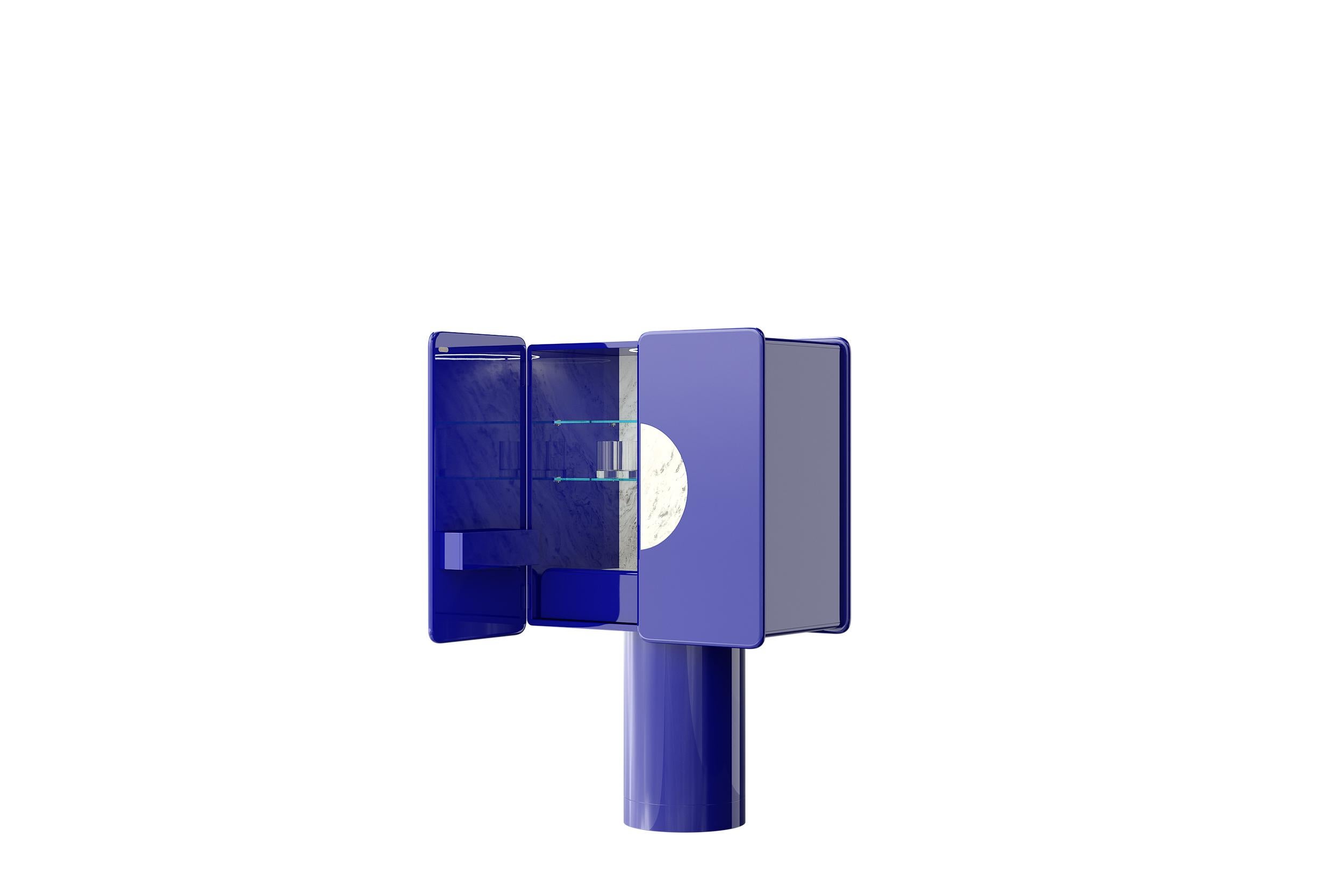 Ultramarine Blue Ceramic Cabinet with Two Doors on Cylinder Base by Ultramobili Italiano en venta