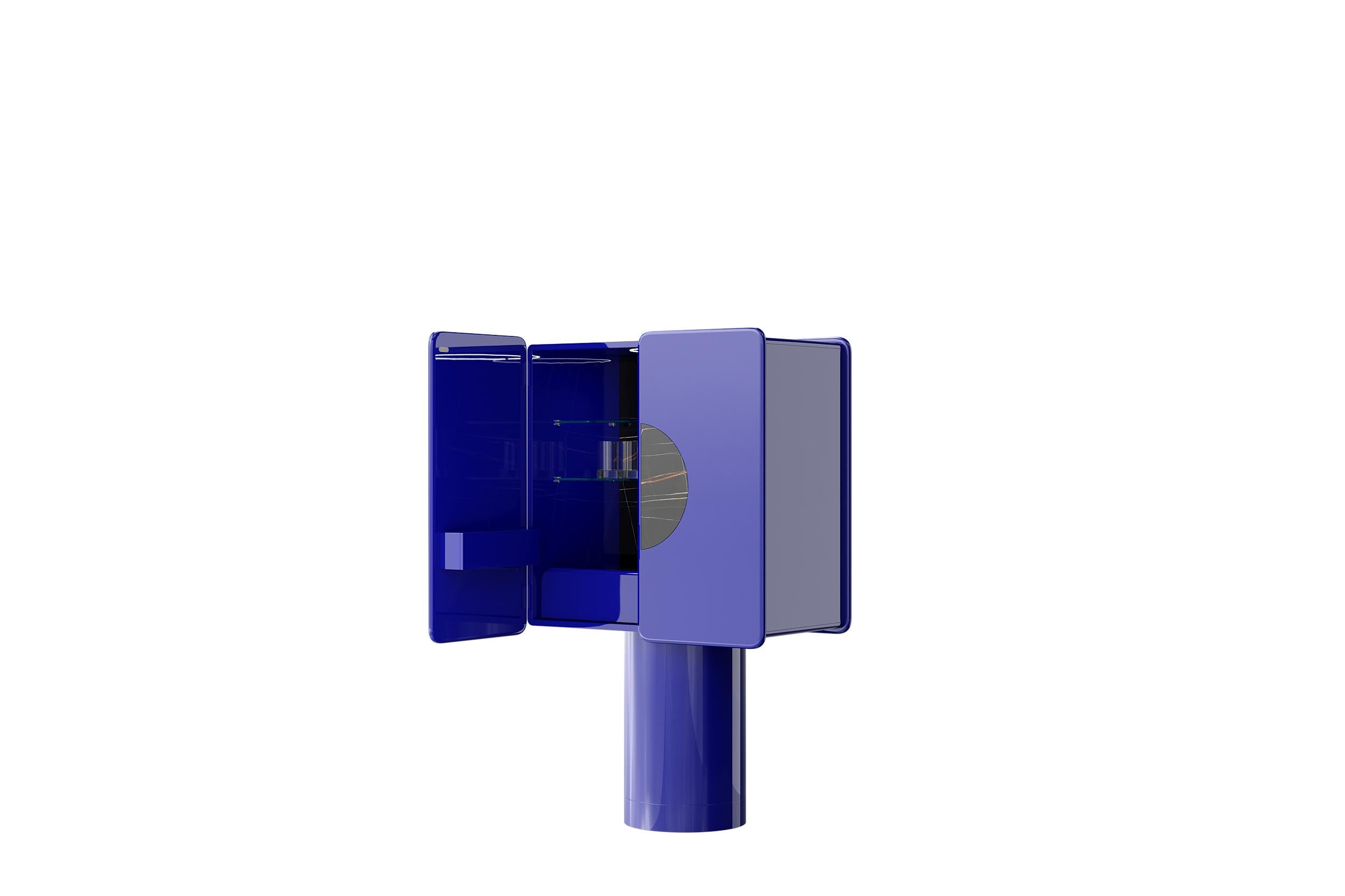 Ultramarine Blue Ceramic Cabinet with Two Doors on Cylinder Base by Ultramobili Laca en venta