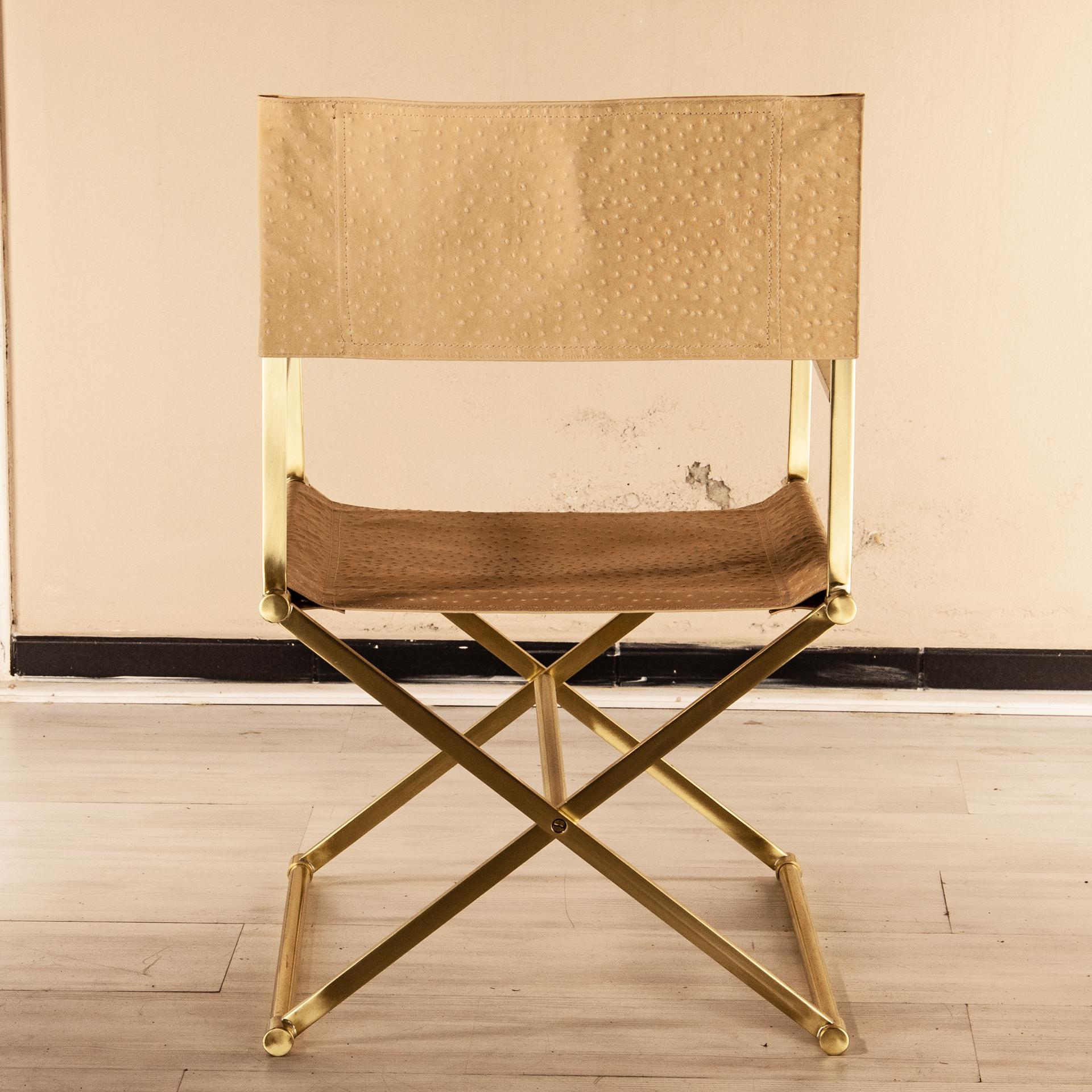 Regista Chair, Natural Solid Brass and Leather For Sale 4