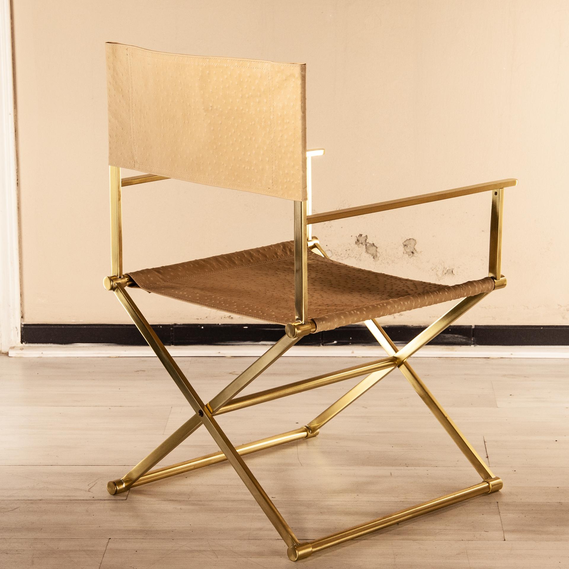 Regista Chair, Natural Solid Brass and Leather For Sale 5