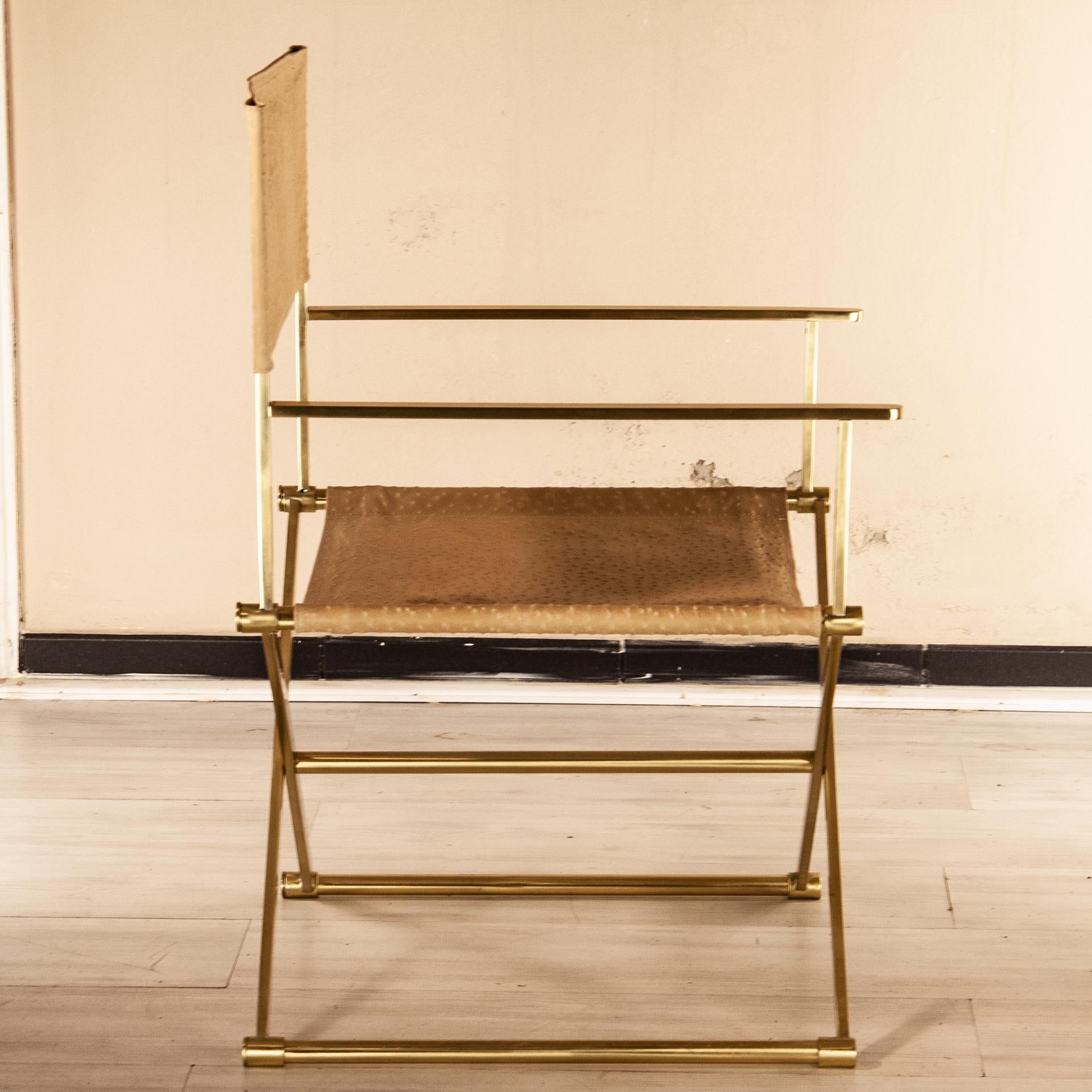 Regista Chair, Natural Solid Brass and Leather For Sale 6