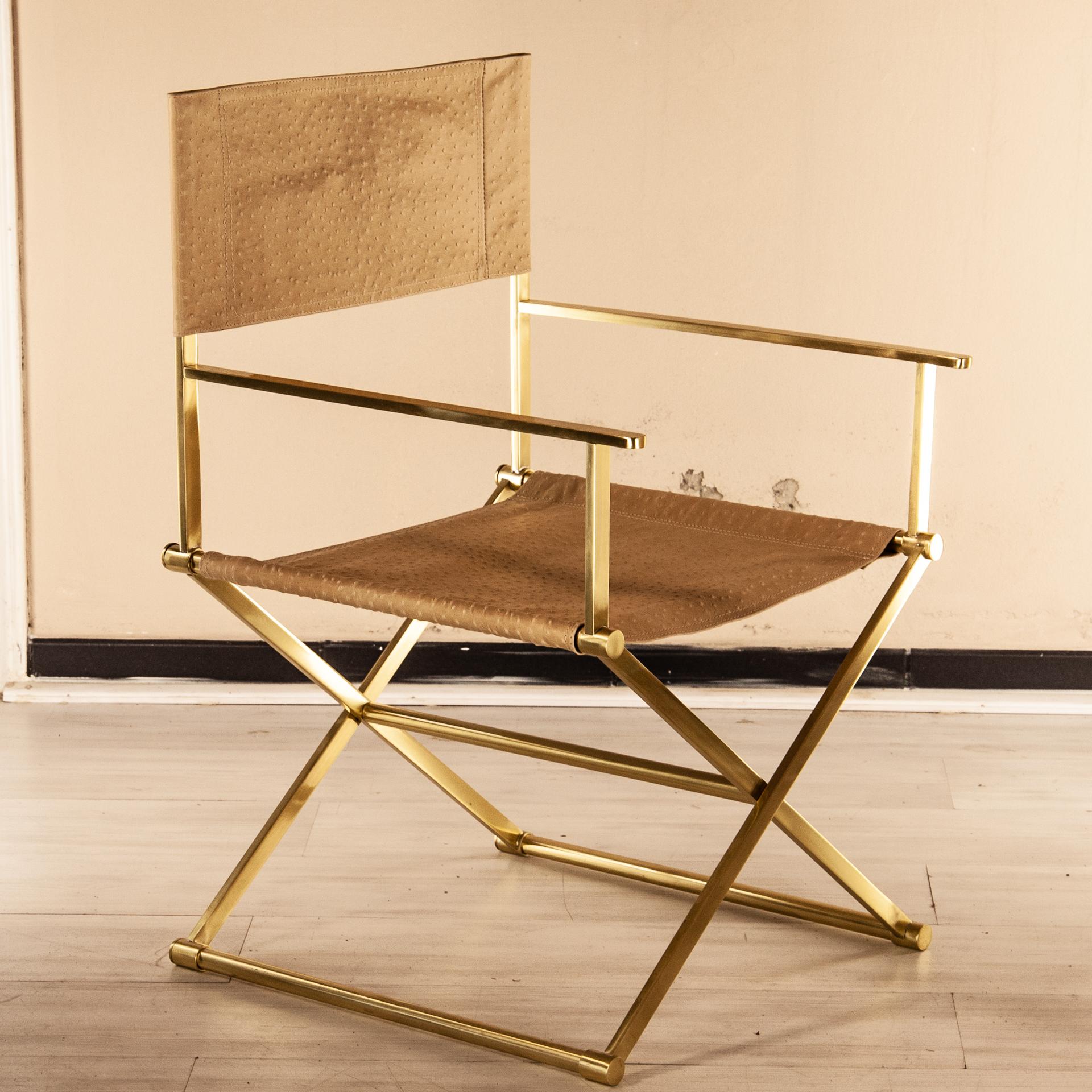 Regista Chair, Natural Solid Brass and Leather For Sale 7