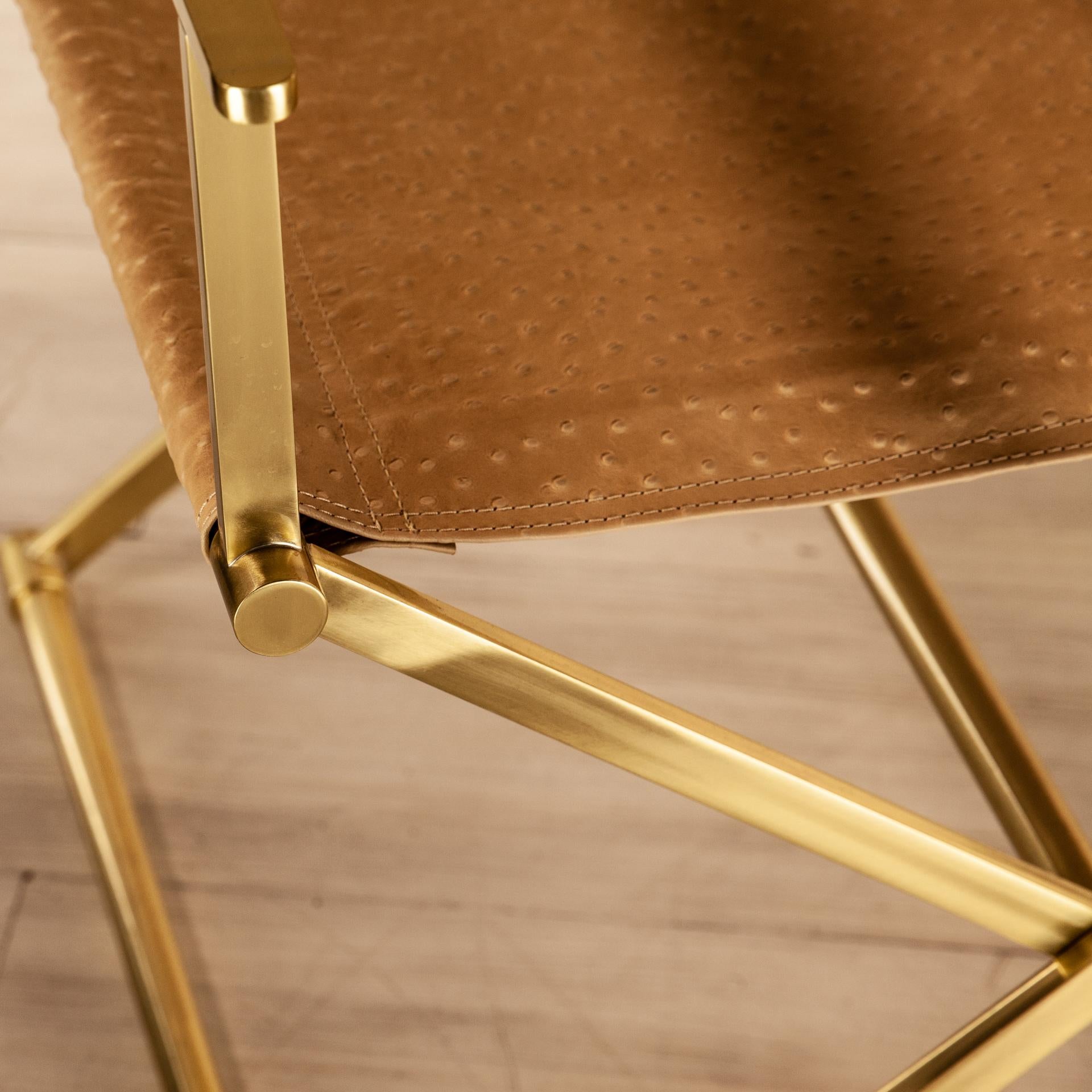 Regista Chair, Natural Solid Brass and Leather For Sale 9