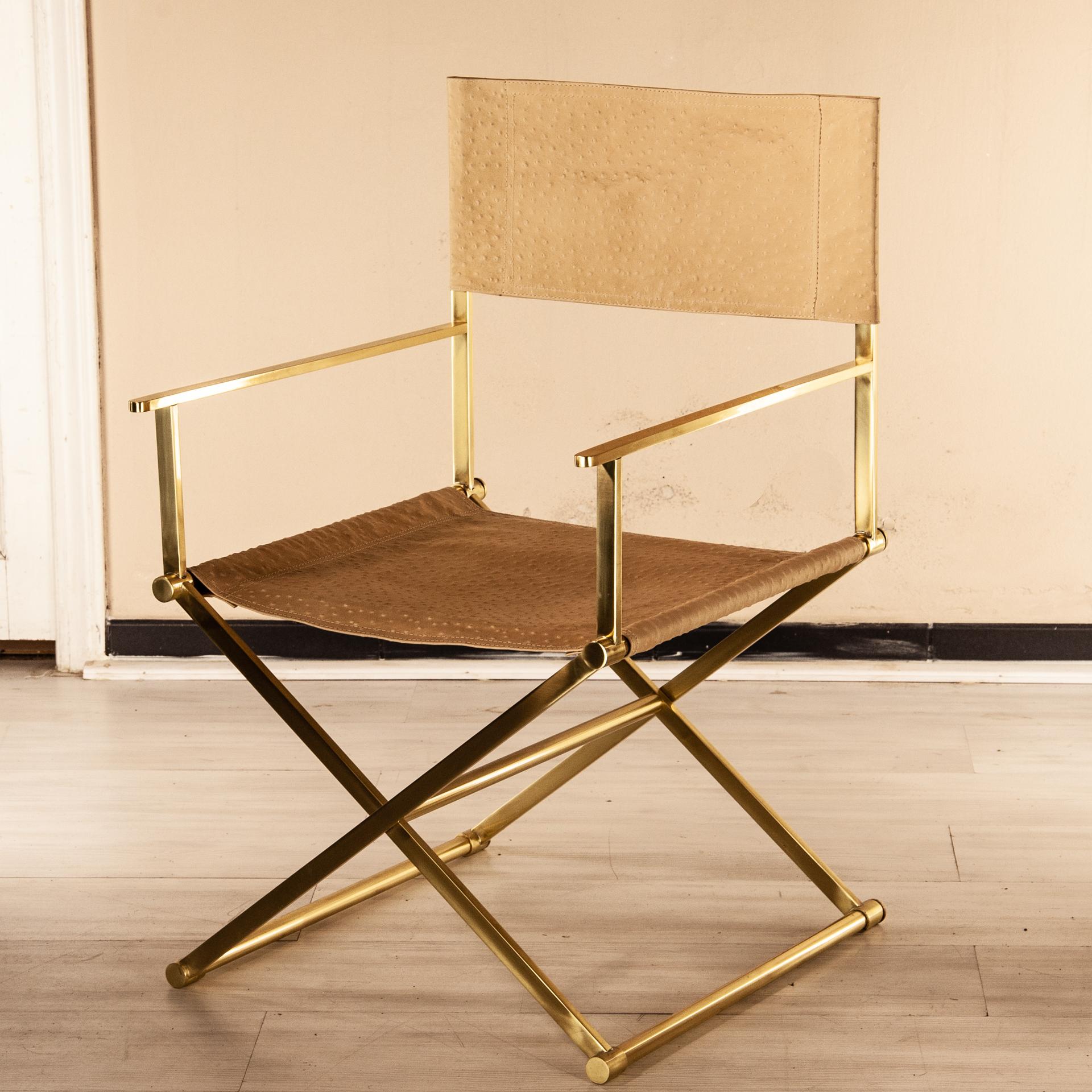 Regista Chair, Natural Solid Brass and Leather In New Condition For Sale In Scandicci, Florence