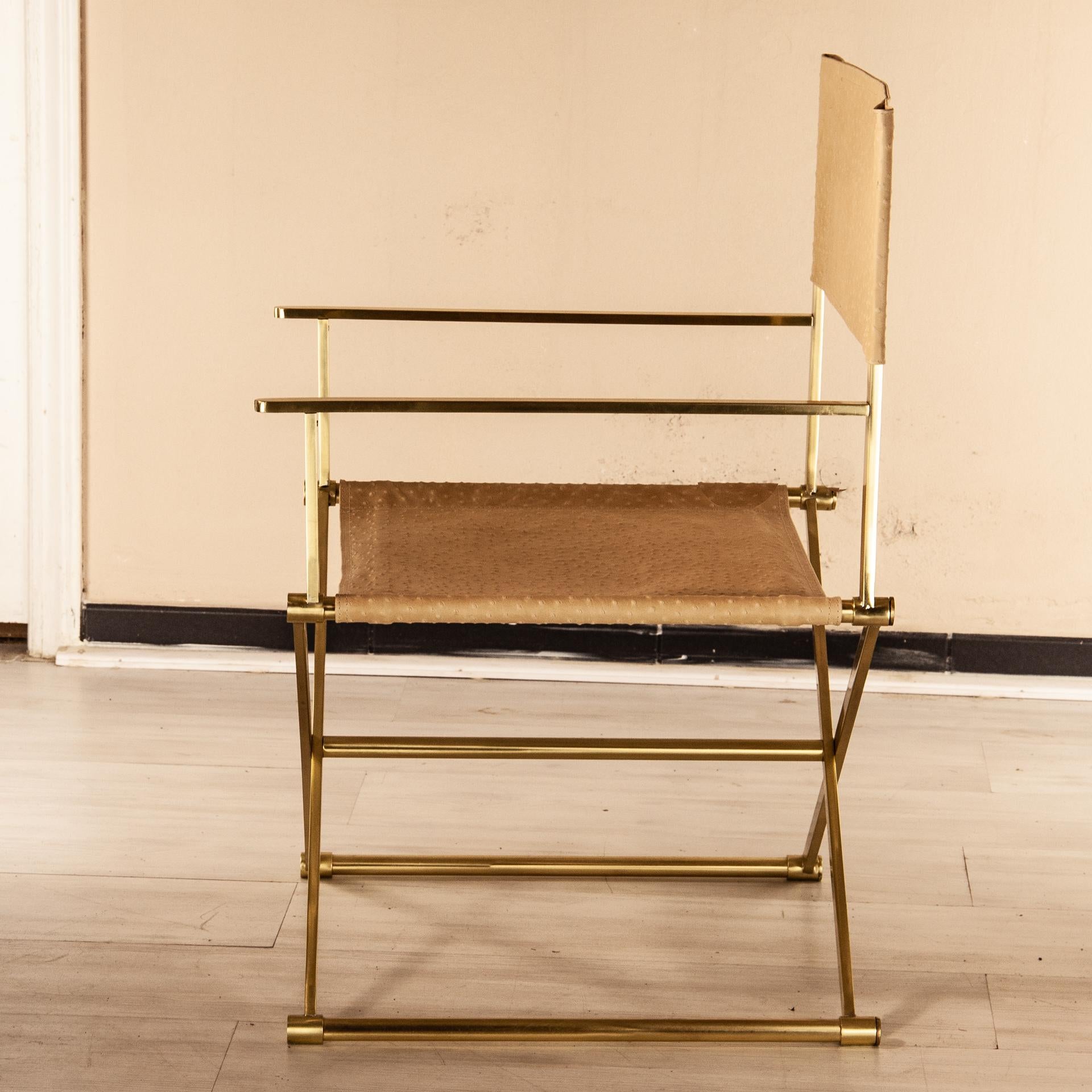Regista Chair, Natural Solid Brass and Leather For Sale 1