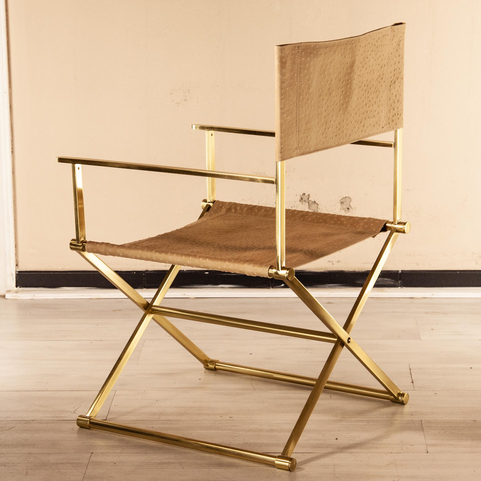 Regista Chair, Natural Solid Brass and Leather For Sale 2