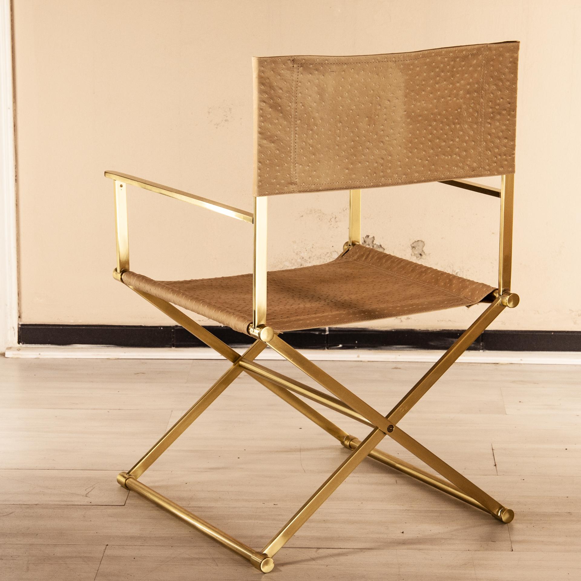 Regista Chair, Natural Solid Brass and Leather For Sale 3