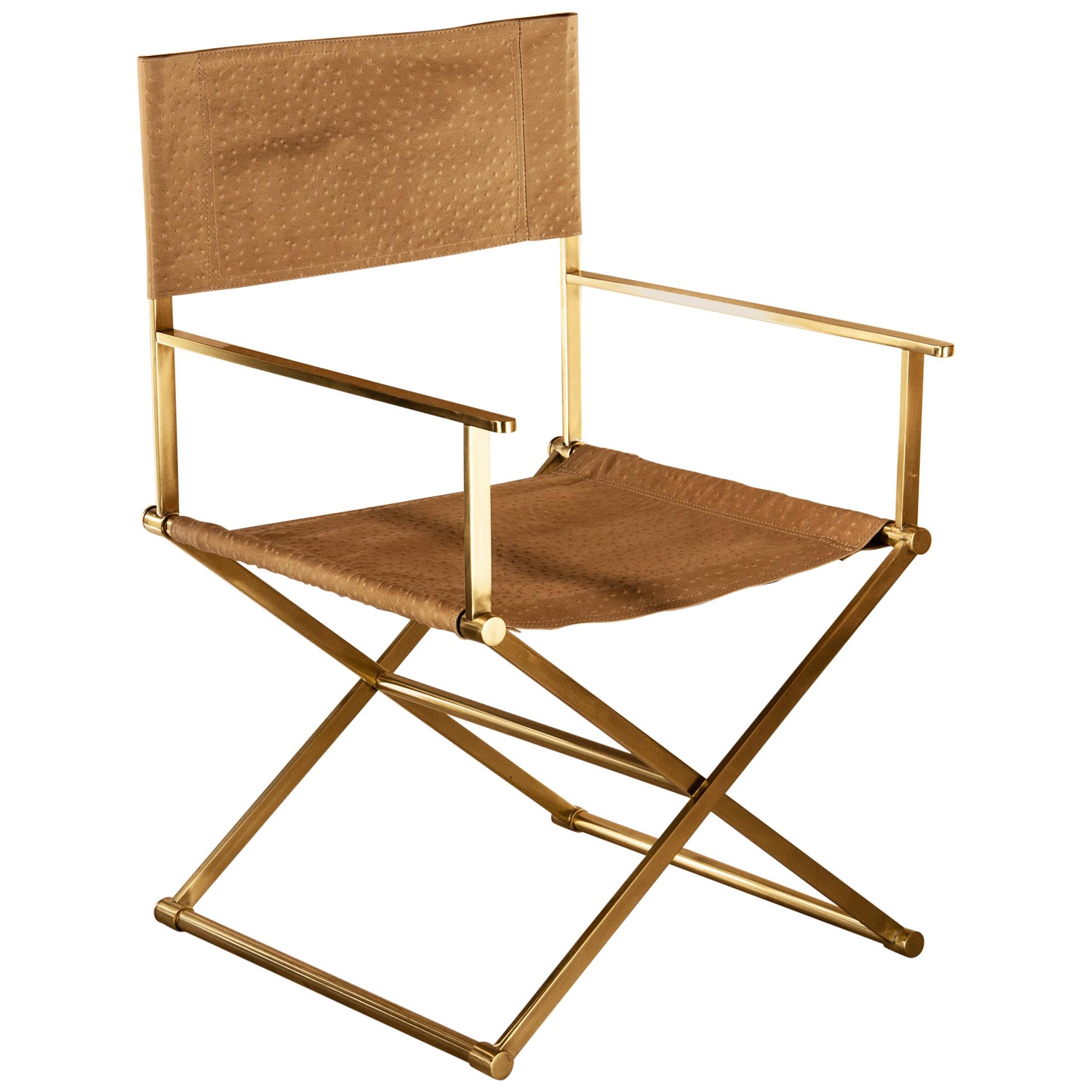Regista Chair, Natural Solid Brass and Leather For Sale
