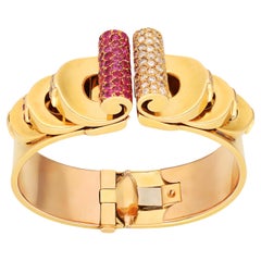 Regner FRERES Bracciale Art Déco con rubini e diamanti - Doppio fermaglio