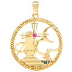 Regner París Francés 1960's Rubí Zafiro Oro 18K Amuleto Barco Molino Vintage