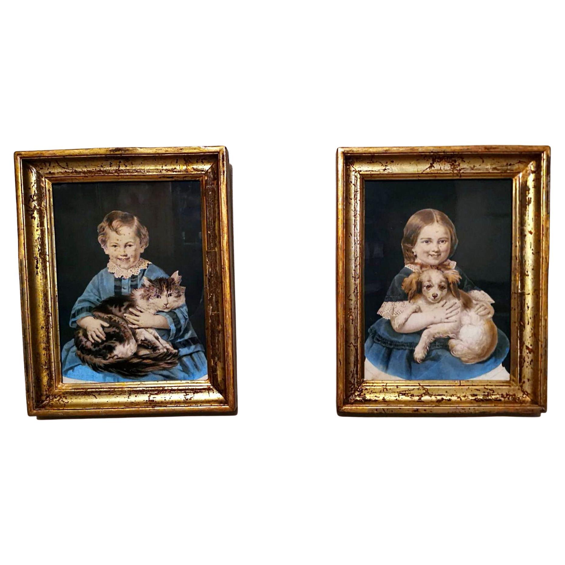 Regnier, Bettanier, Morlon, French Color Lithographs With Period Gold Leaf Frame For Sale