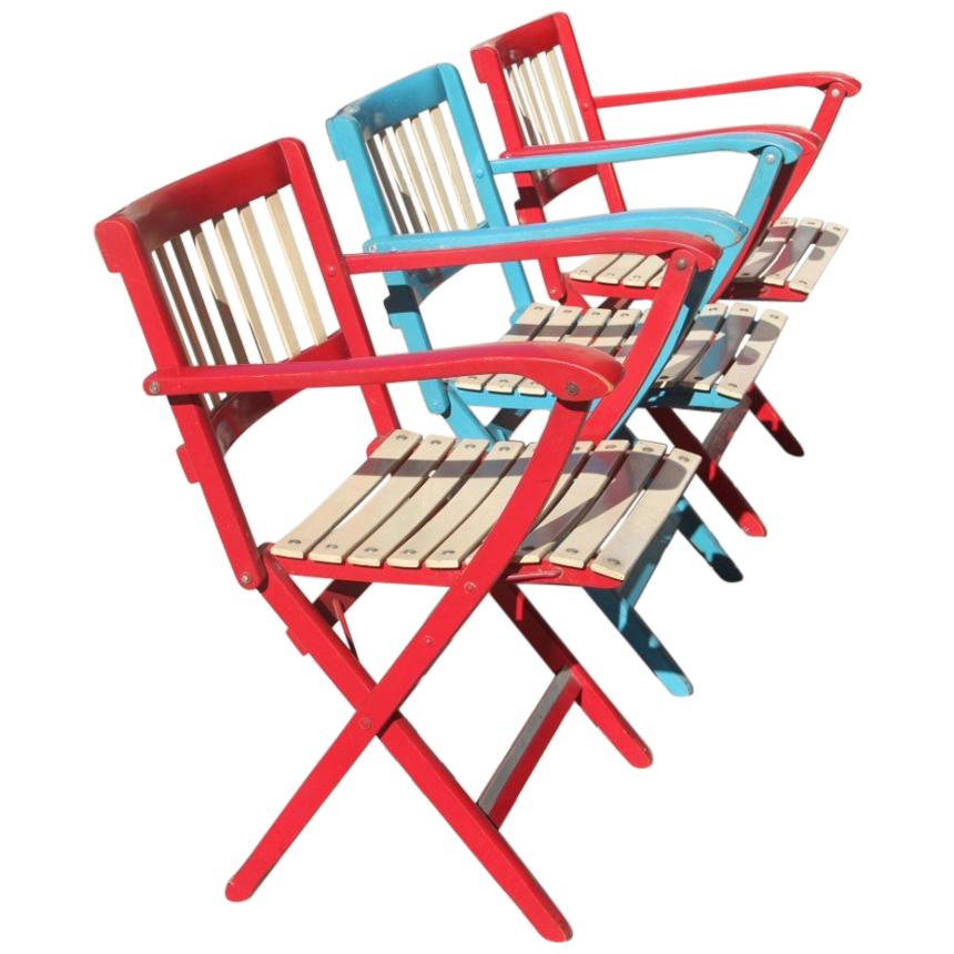 Reguitti Folding Chairs Terrace Garden Midcentury Italian Red Blu White